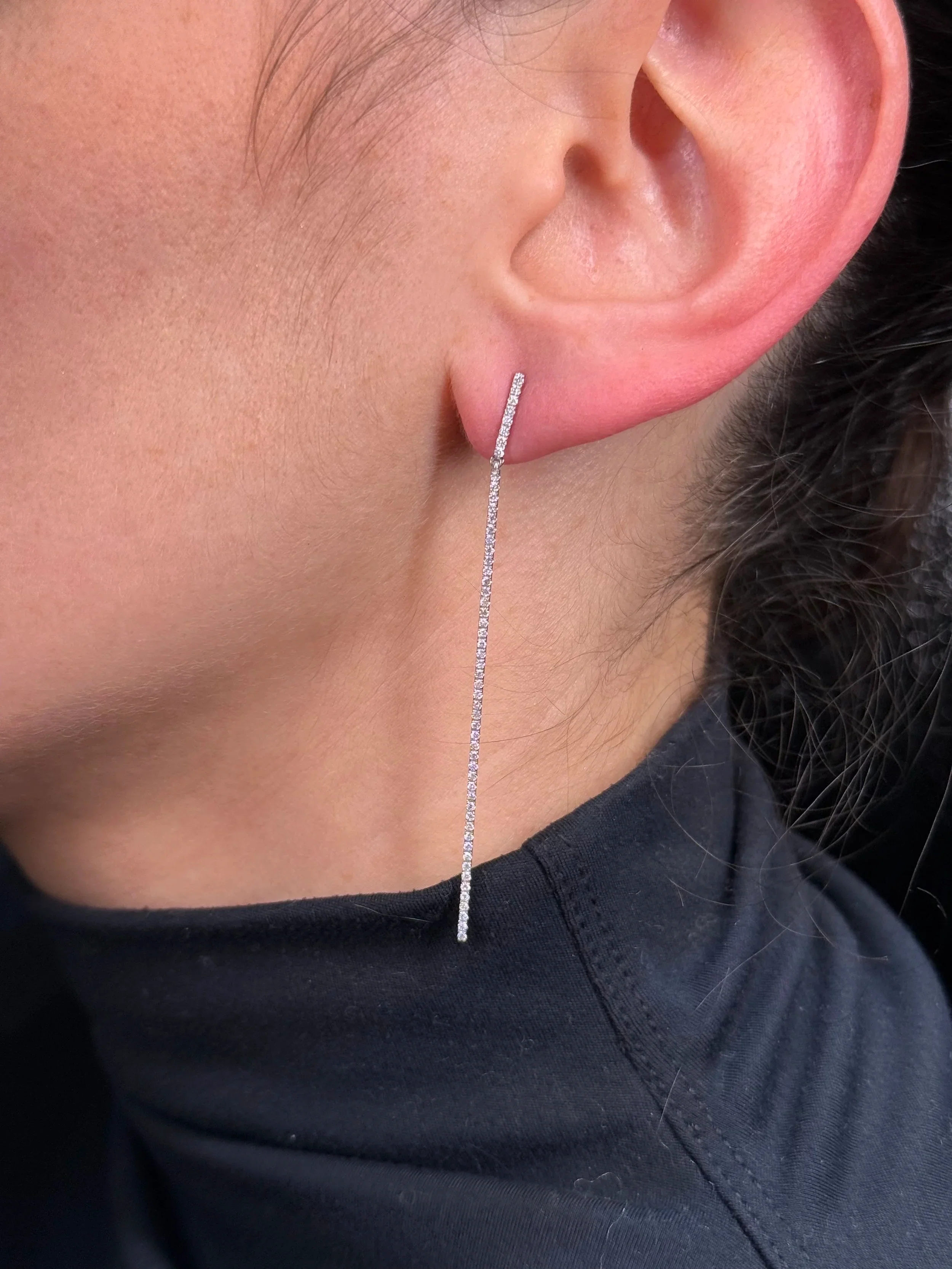 Ladies Pin Straight Diamond Earrings - Image 2