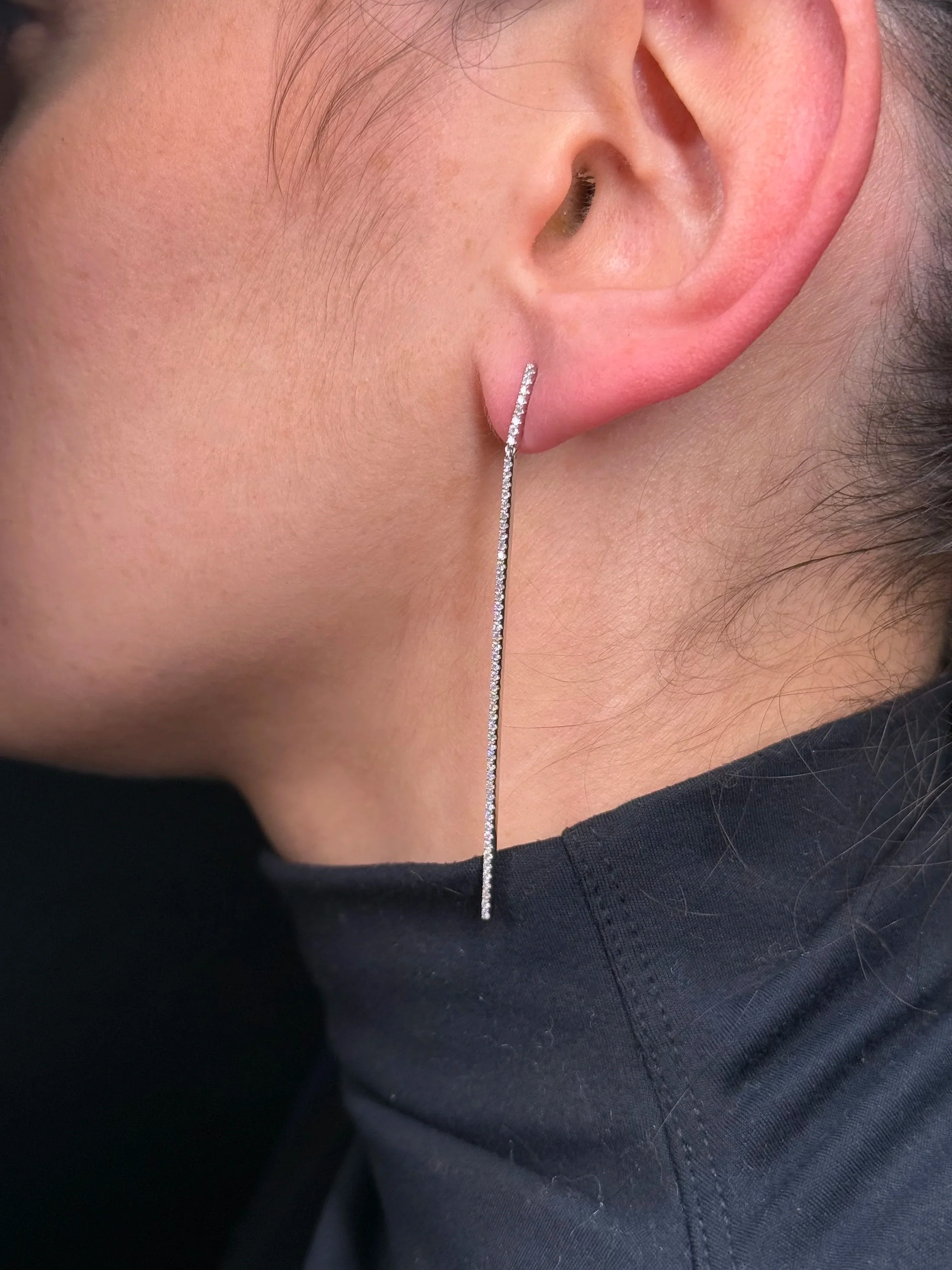 Ladies Pin Straight Diamond Earrings - Image 3