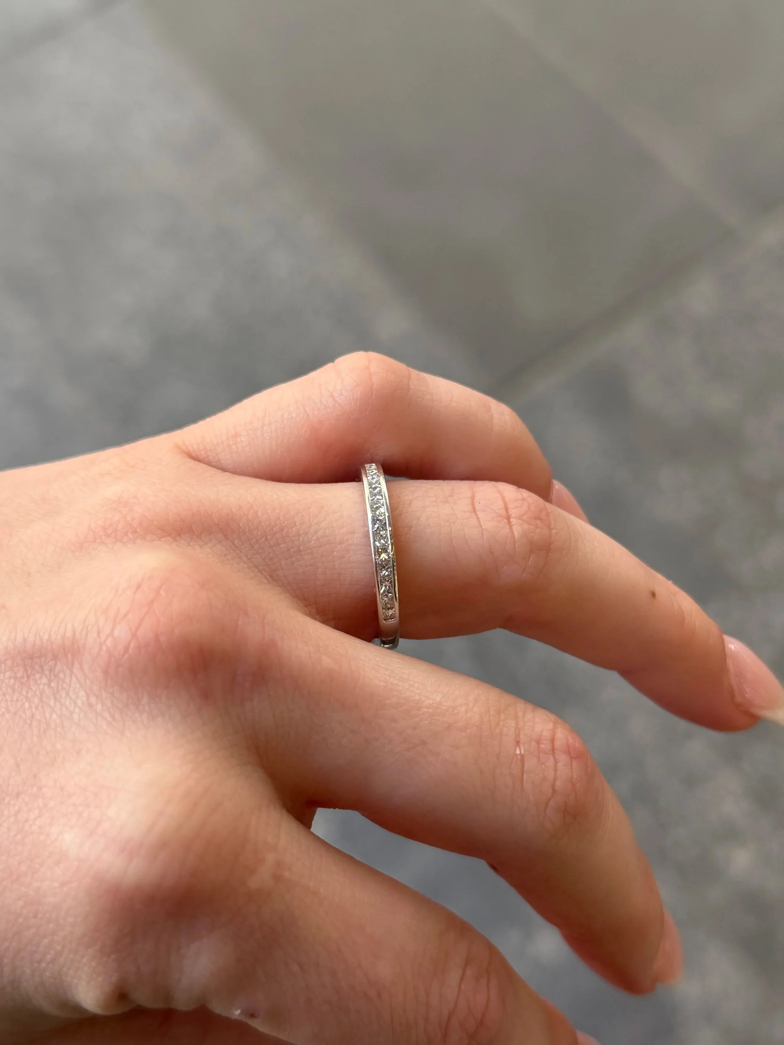 Ladies Platinum Princess Channel Set Wedding Band - Image 3