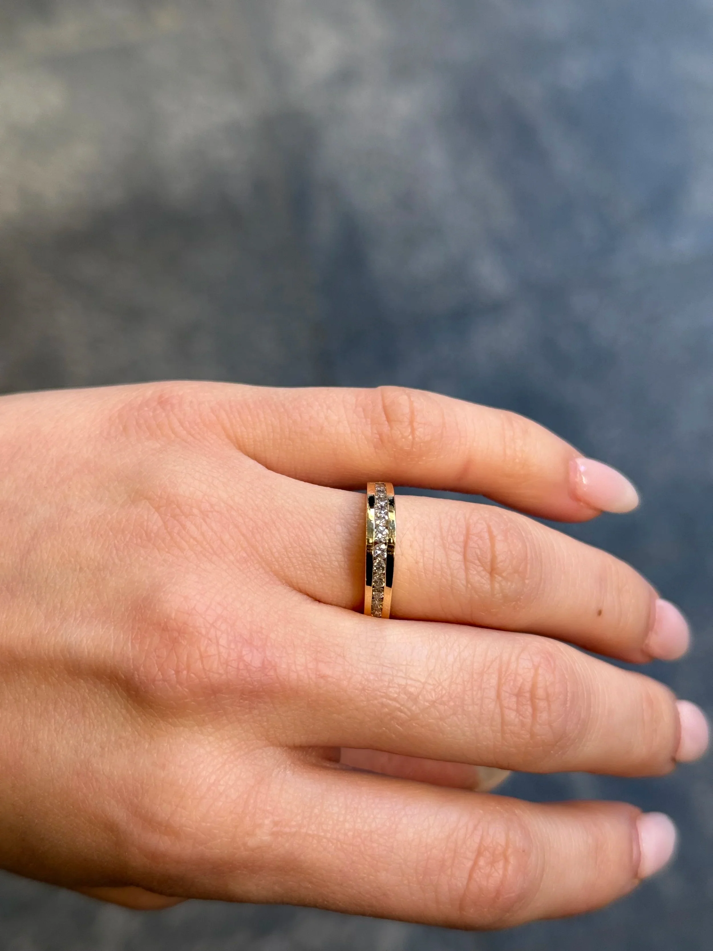 Ladies Pyramid Dome Channel Set Wedding Band - Image 2