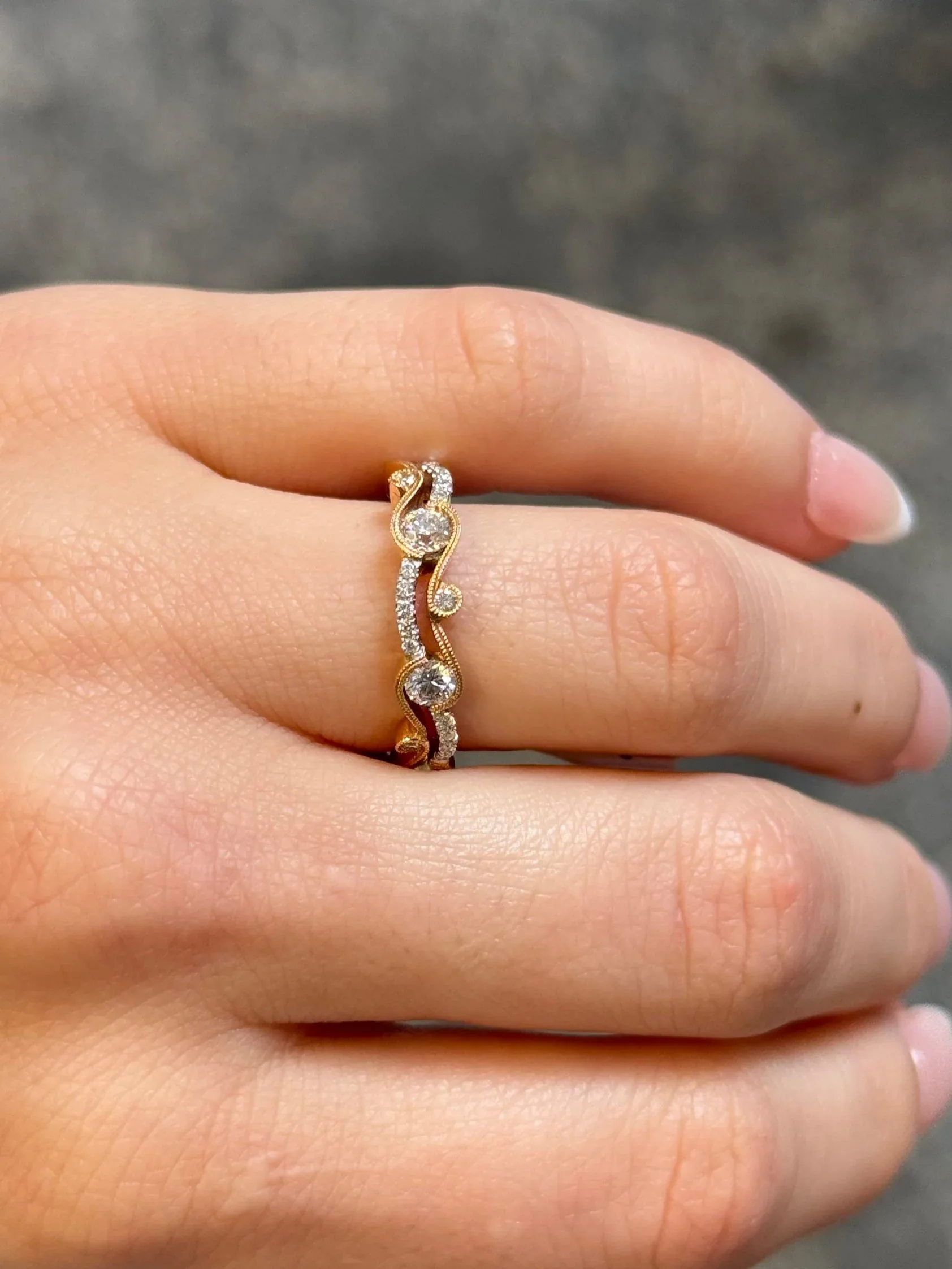 Ladies Rose and White Gold Diamond Wedding Band