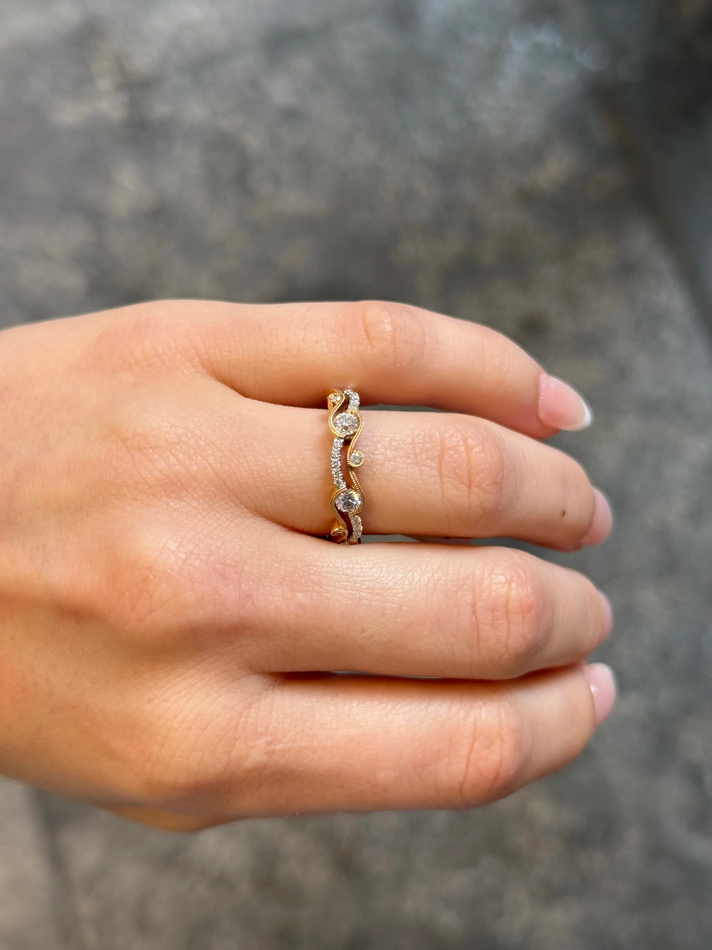 Ladies Rose and White Gold Diamond Wedding Band - Image 2