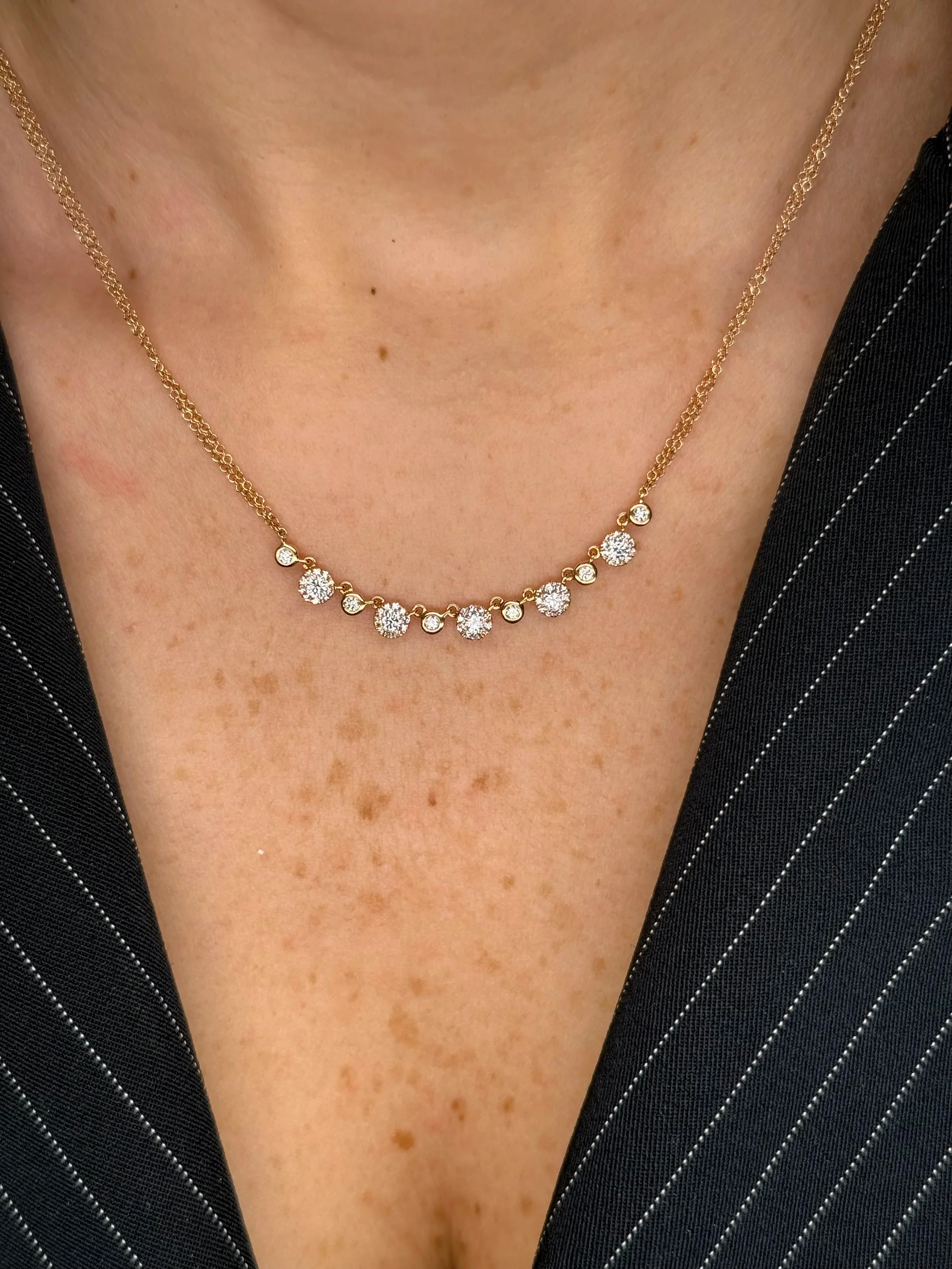 Ladies Rose Gold Halo Round Diamond Necklace - Image 2