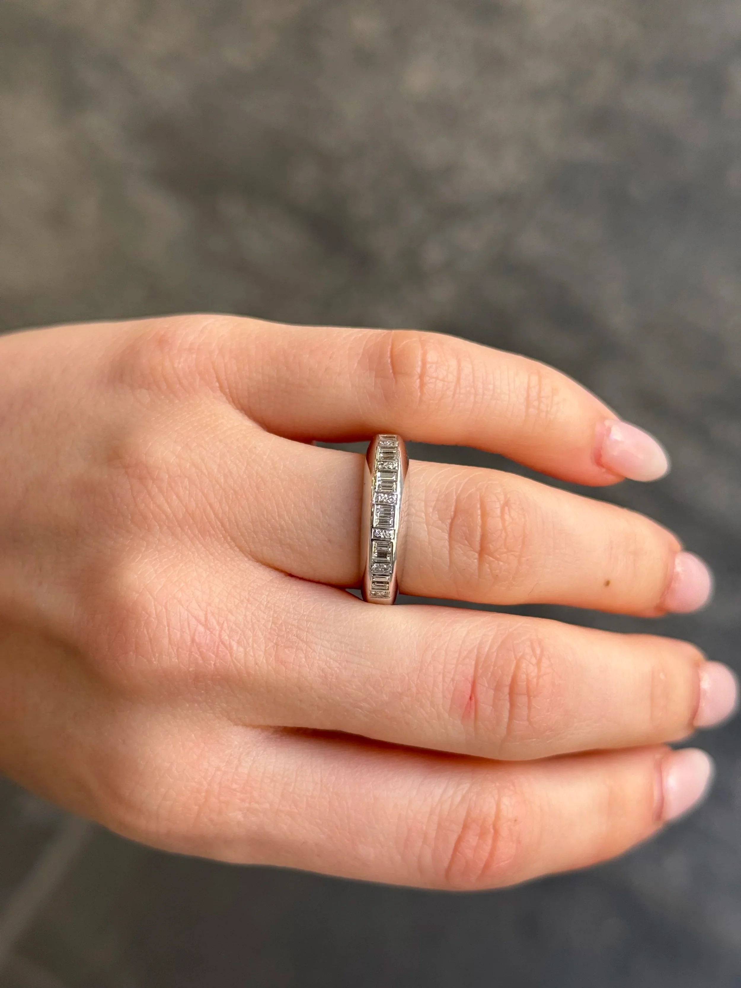 Ladies Round and Baguette Alternating Wedding Band - Image 2