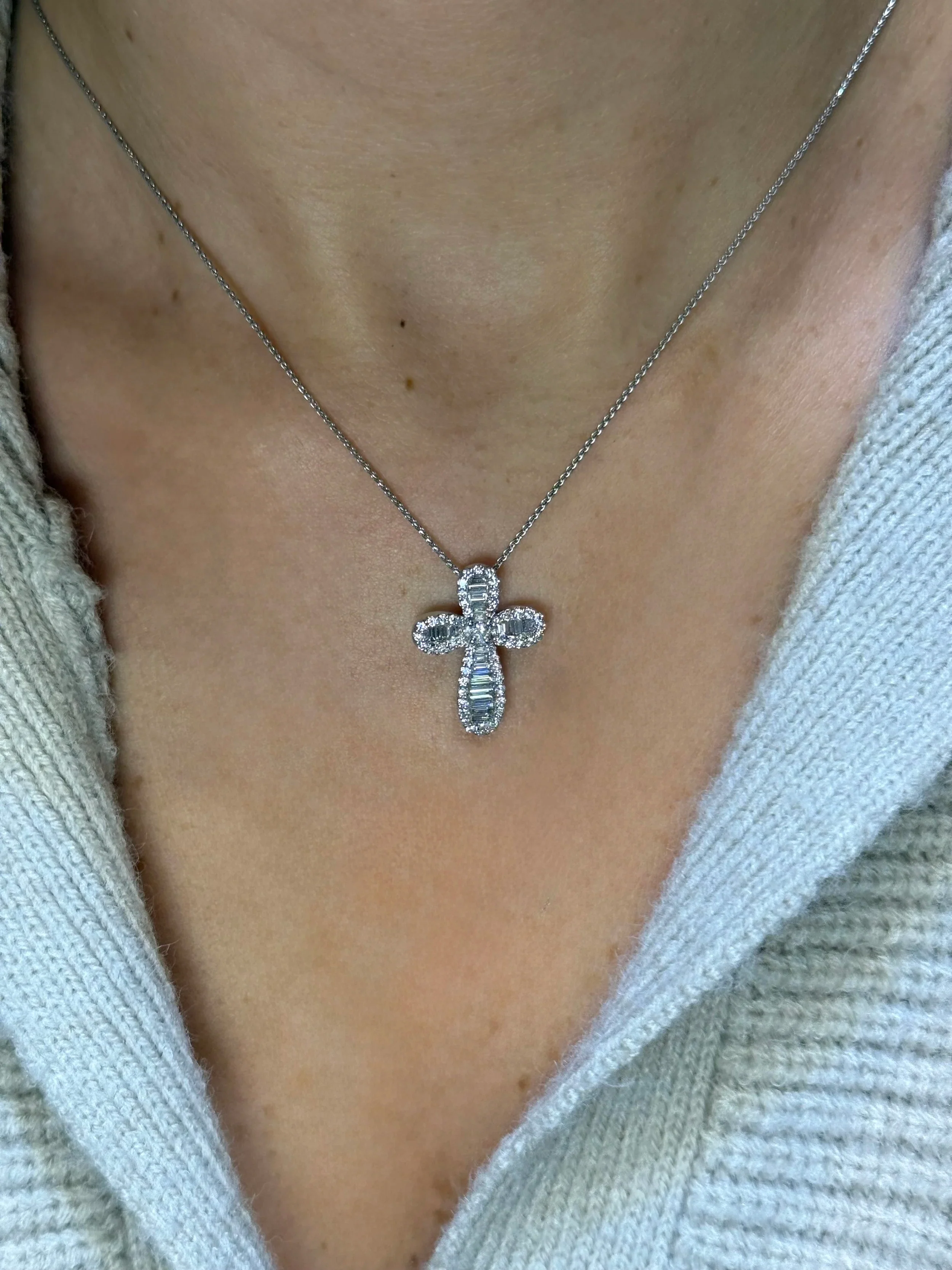 Ladies Round and Baguette Diamond Cross Pendant - Image 2