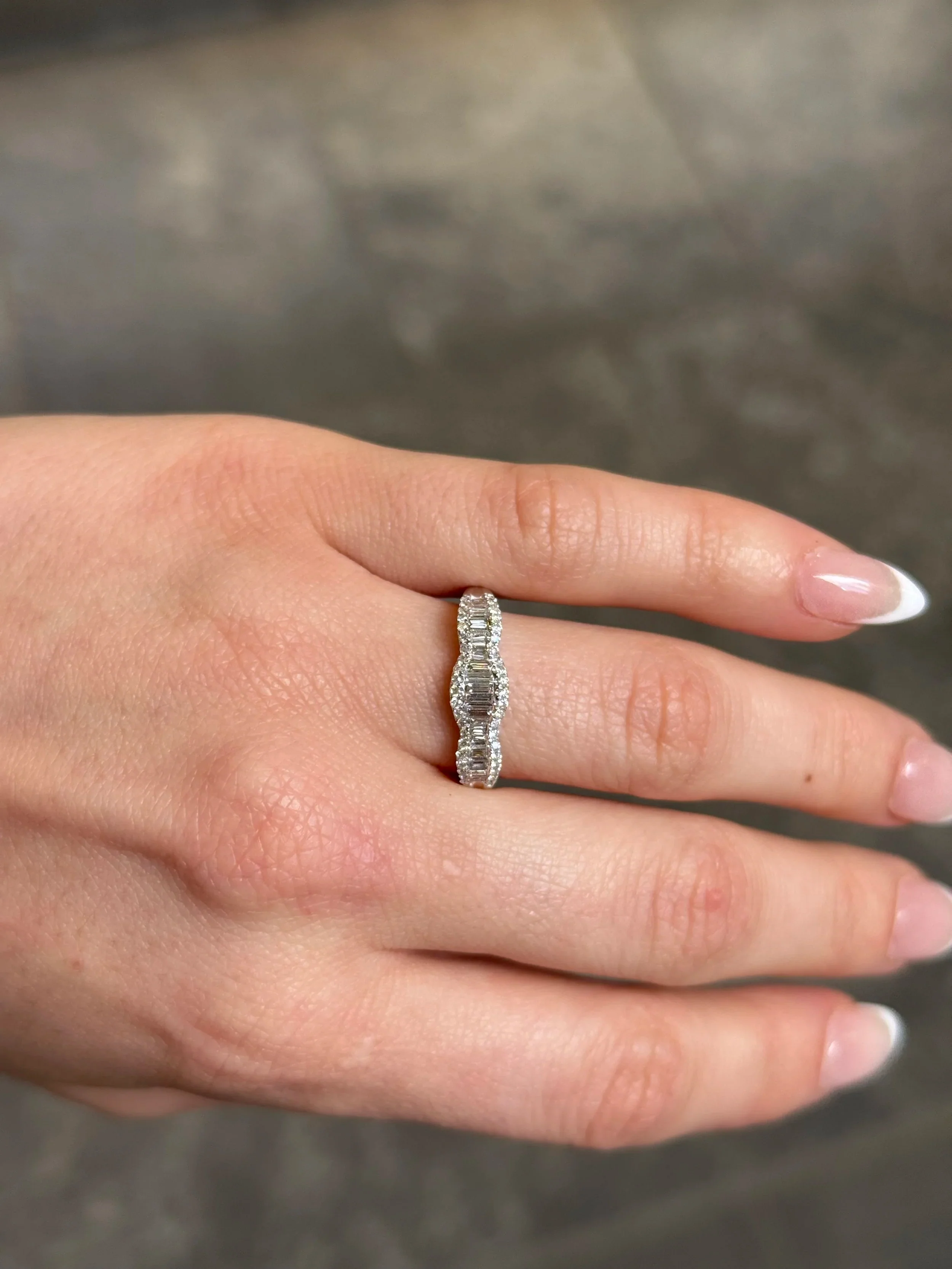 Ladies Round and Baguette Diamond Wedding Band - Image 2