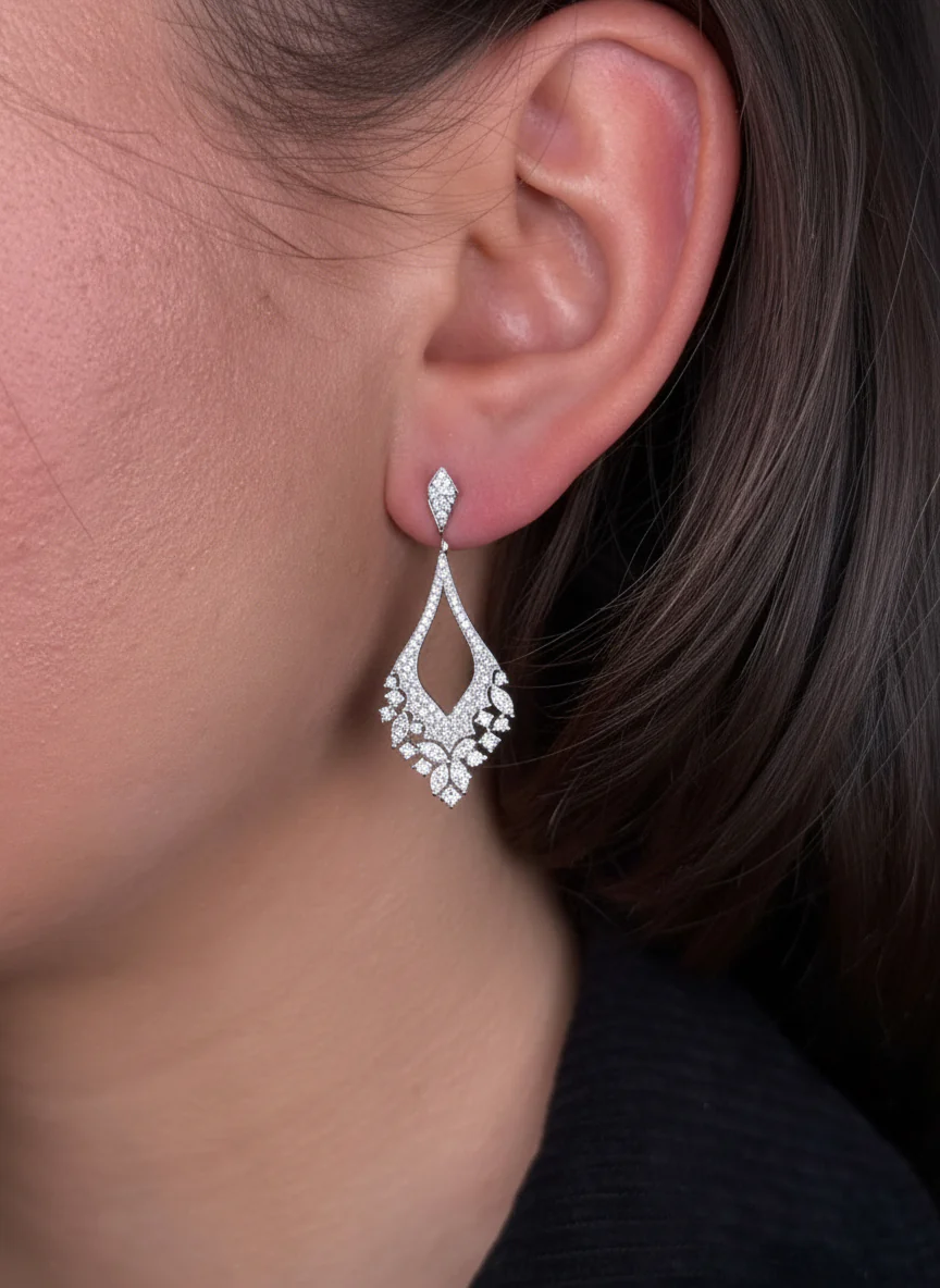Ladies Round Diamond and Marquise Dangling Earring - Image 2