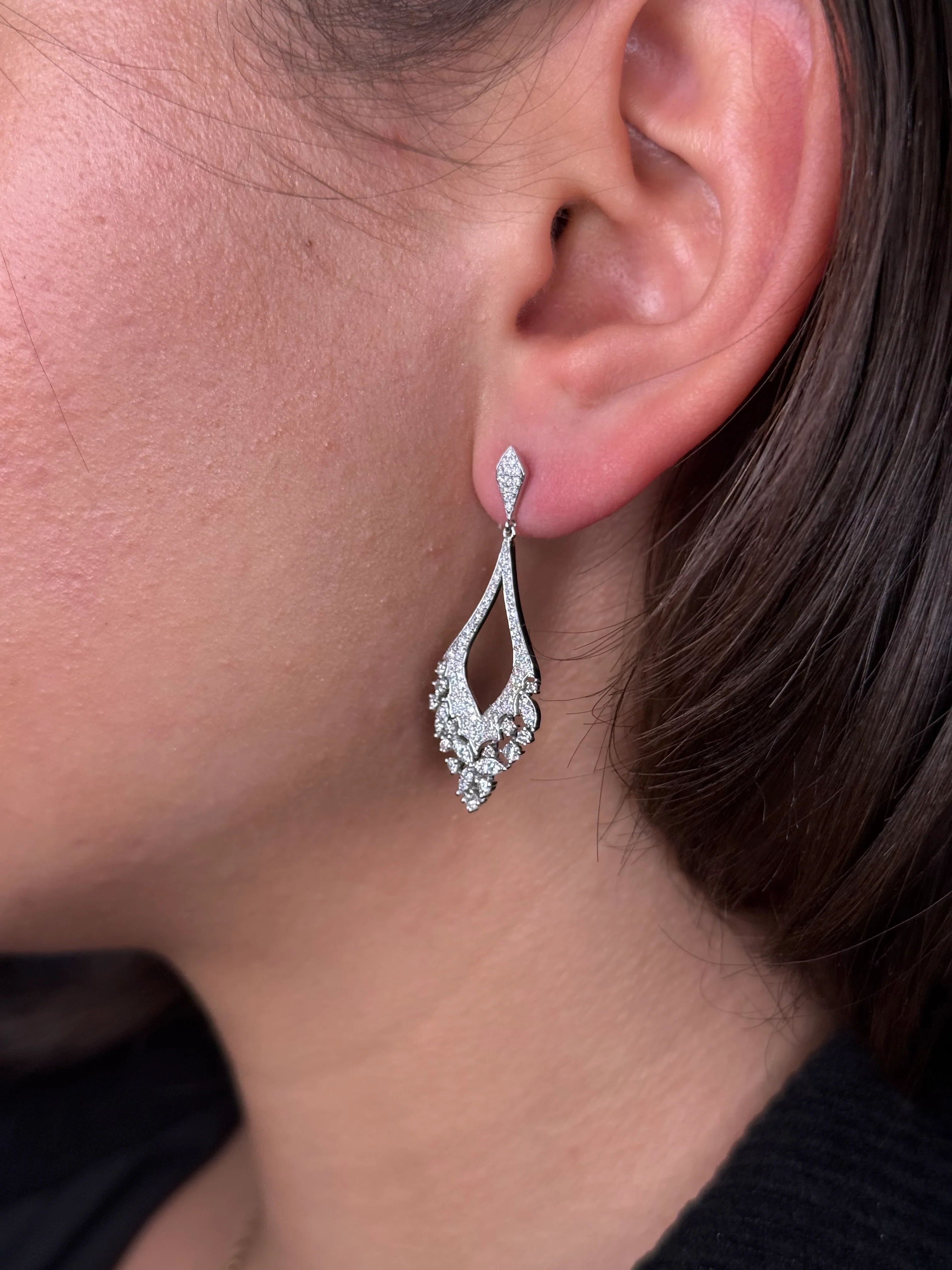 Ladies Round Diamond and Marquise Dangling Earring - Image 3