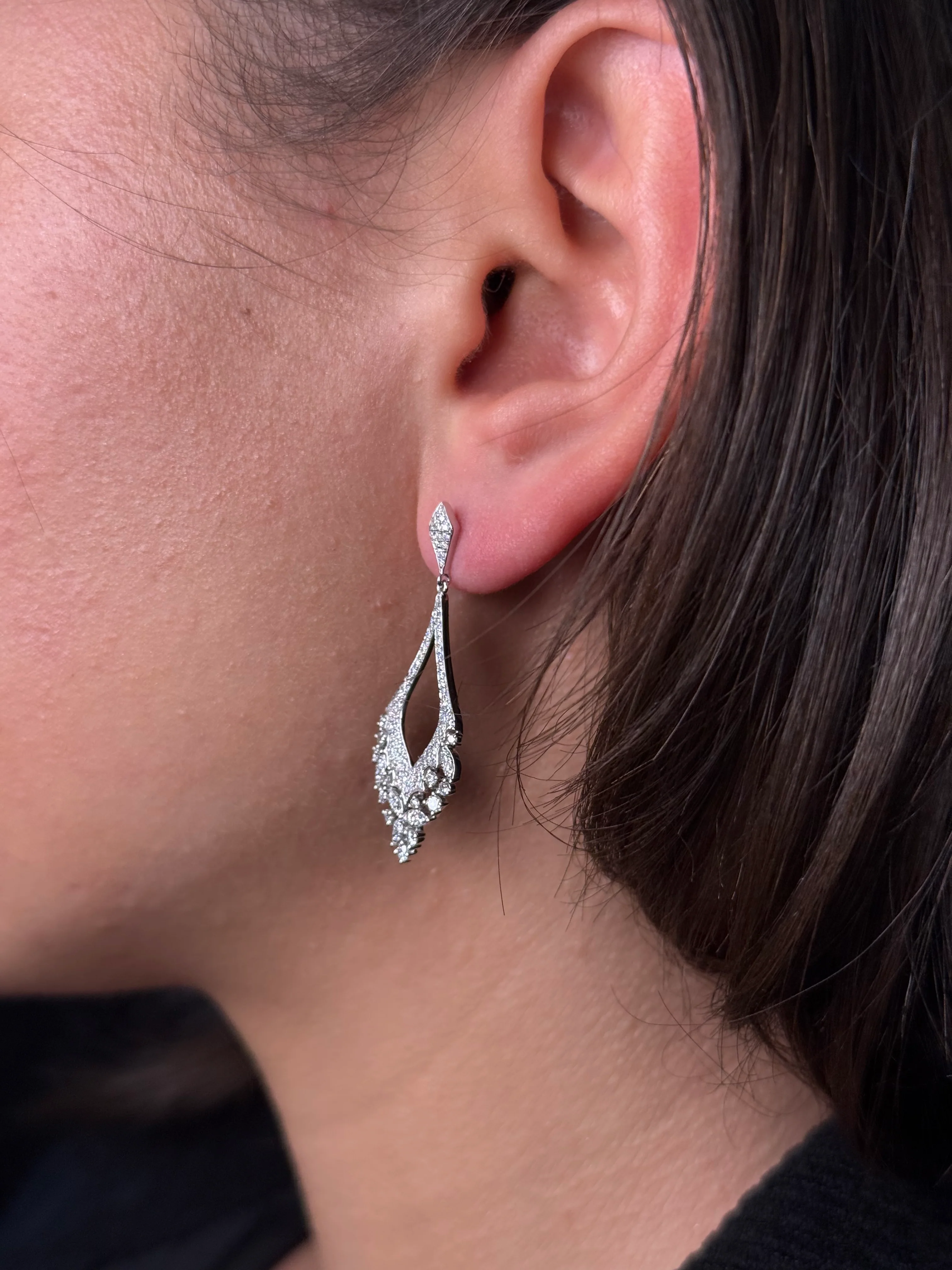 Ladies Round Diamond and Marquise Dangling Earring - Image 4
