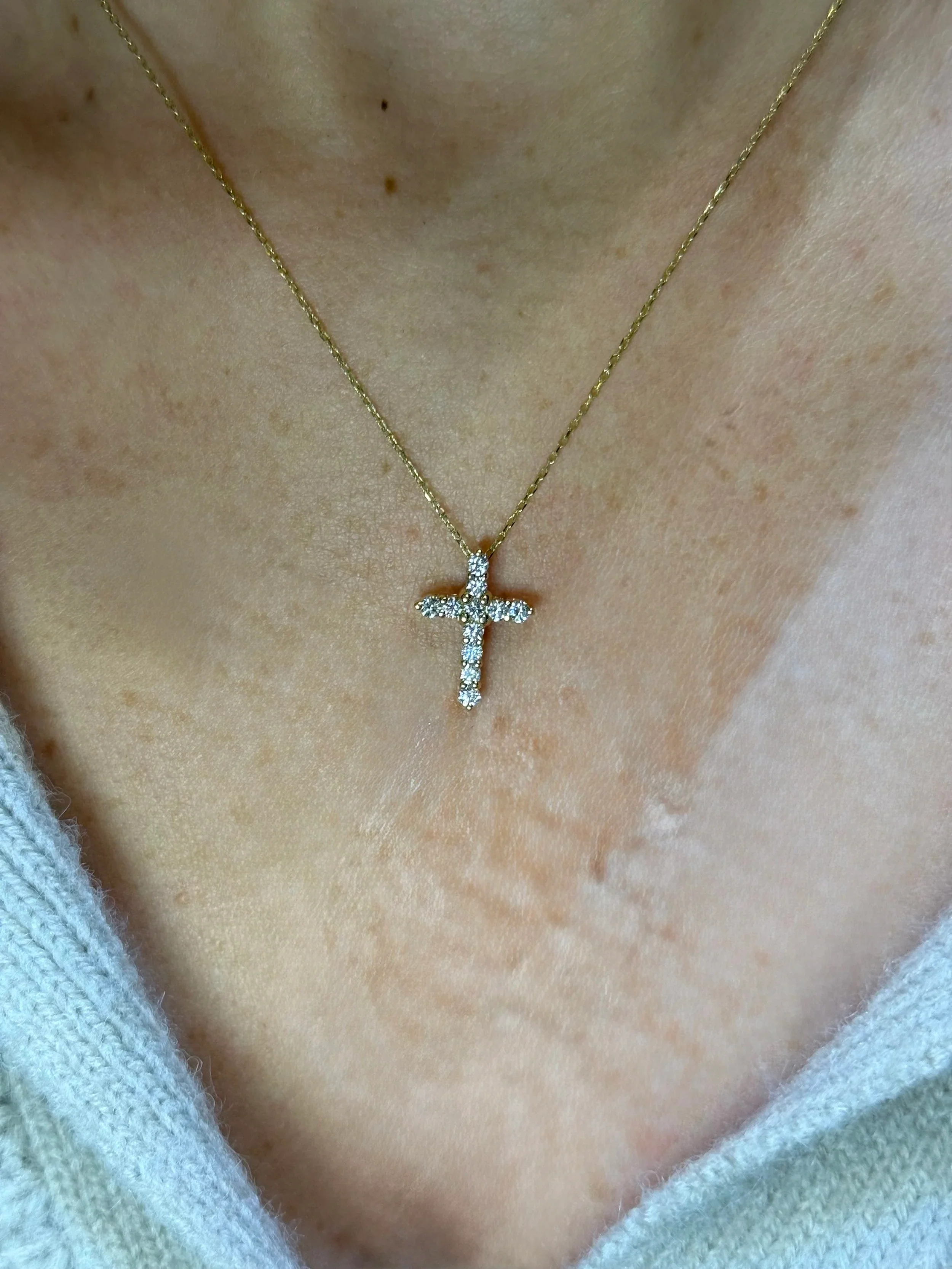 Ladies Round Diamond and Yellow Gold Cross Pendant - Image 2