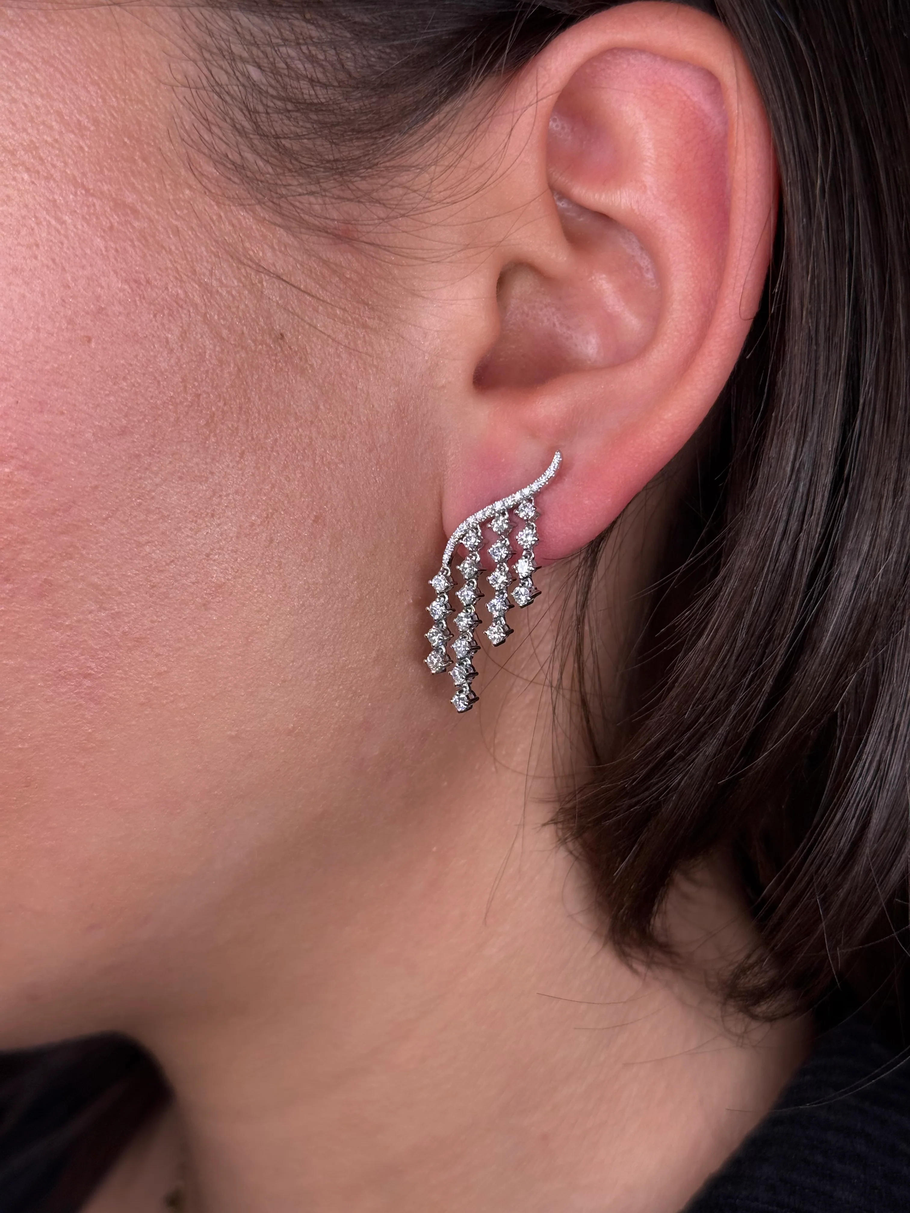 Ladies Round Diamond Dangling Climber Earring - Image 2