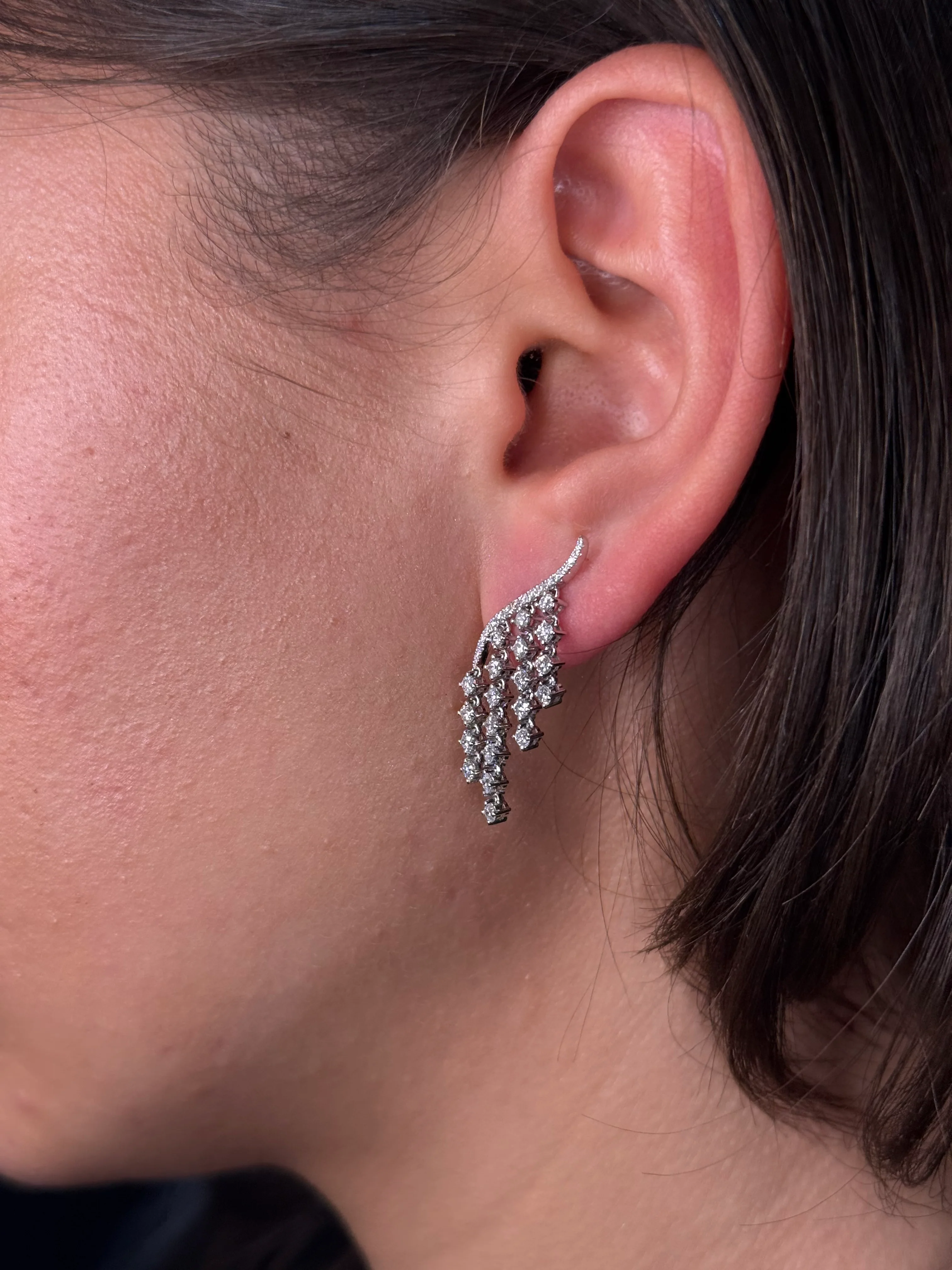 Ladies Round Diamond Dangling Climber Earring - Image 3