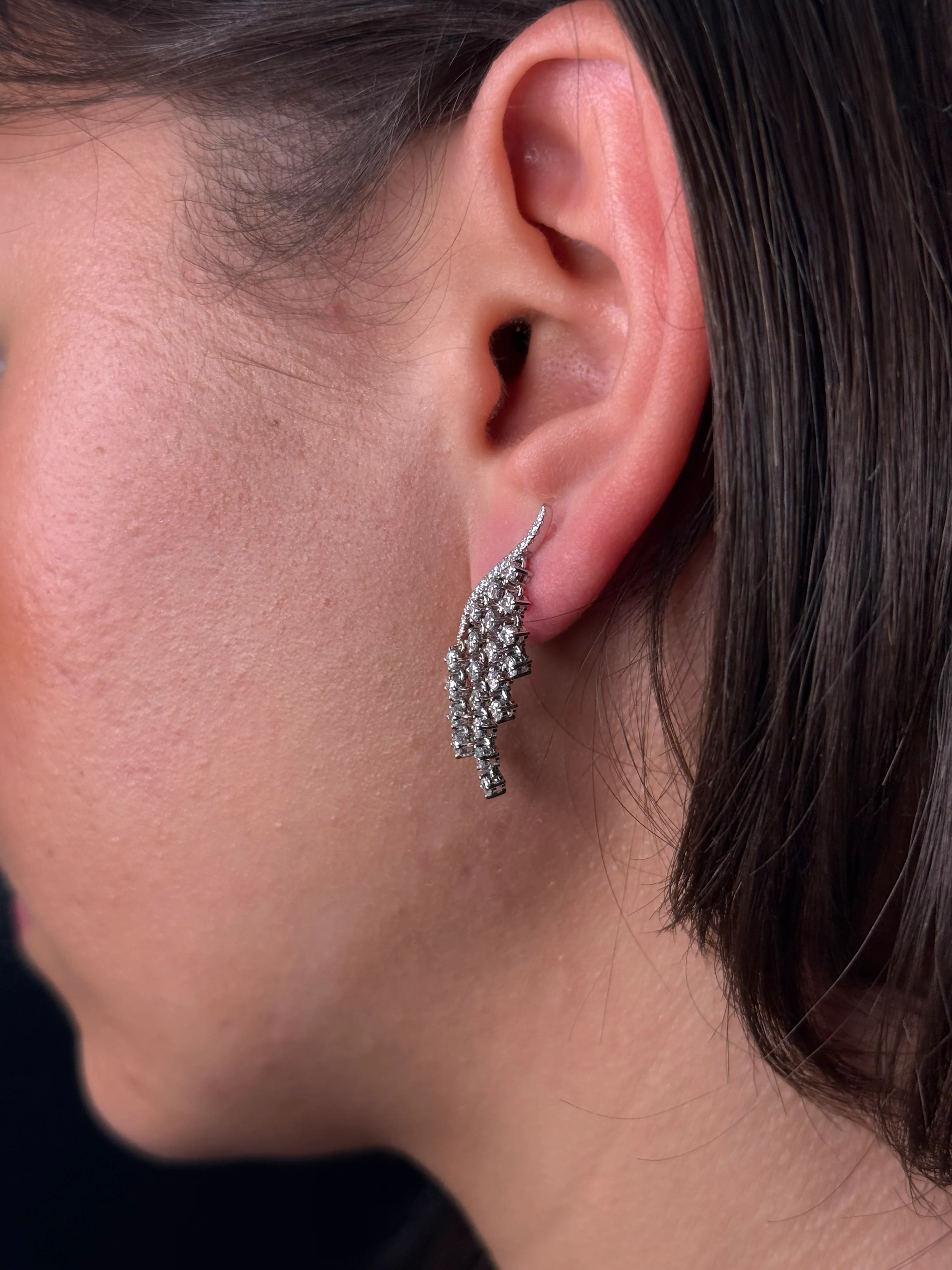 Ladies Round Diamond Dangling Climber Earring - Image 4