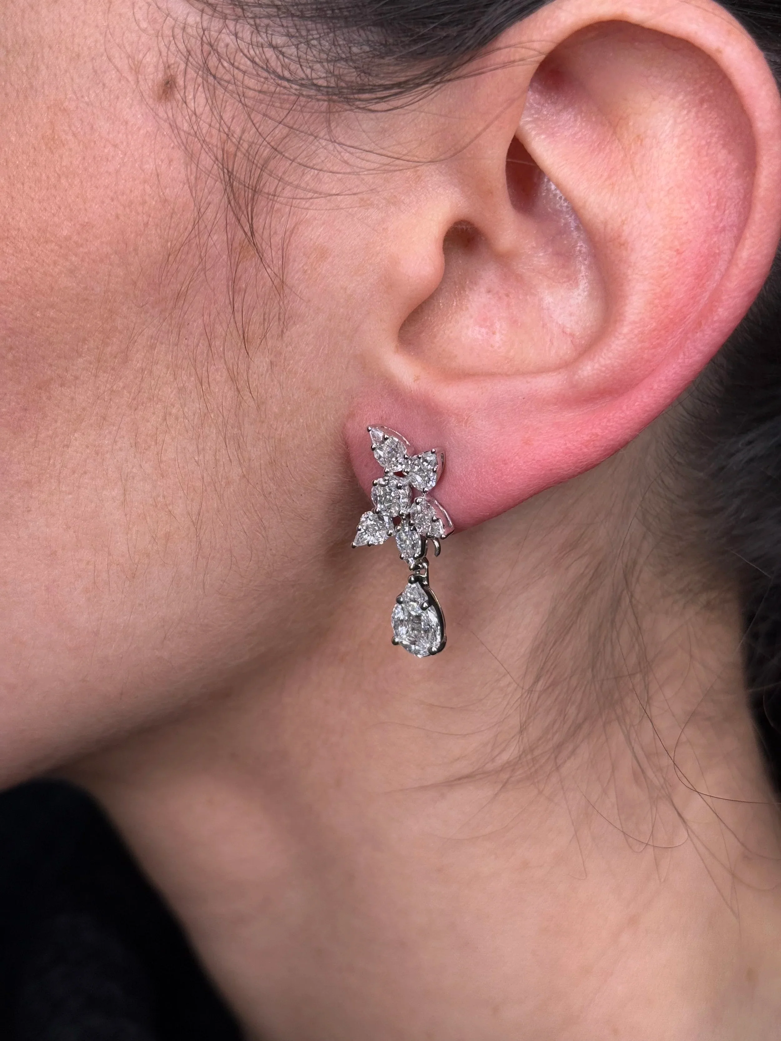 Ladies Round, Pear, and Marquise Cluster Diamond Earrings - Image 3