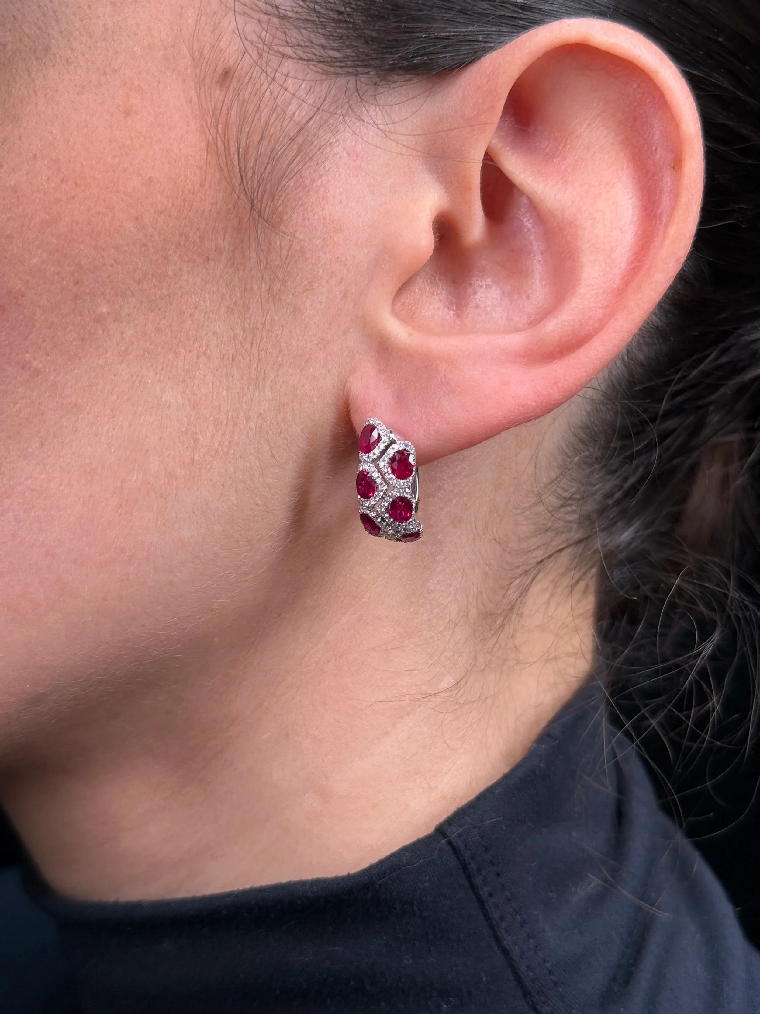 Ladies Ruby and Diamond Fancy Earrings - Image 2