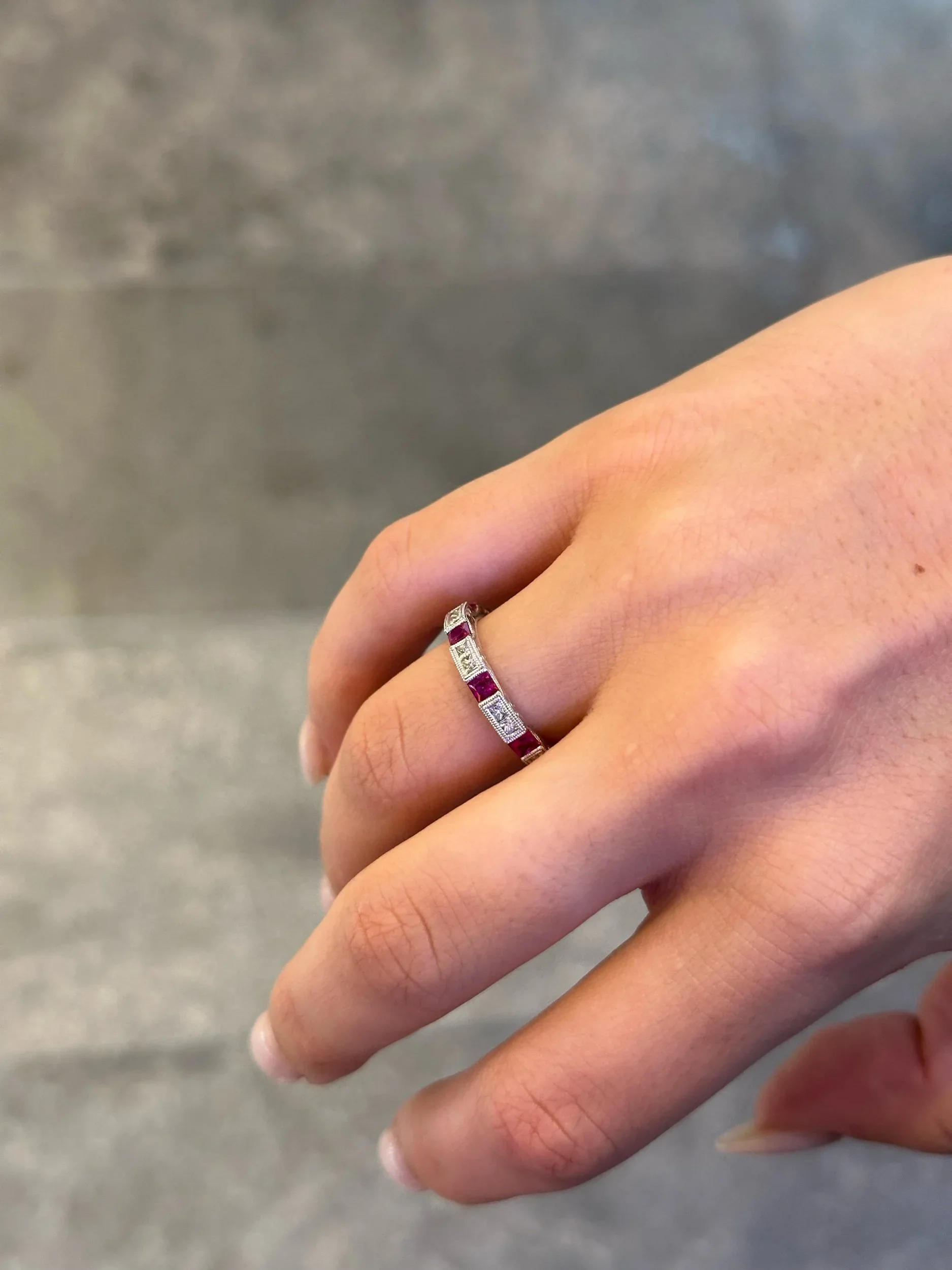Ladies Ruby and Princess Cut Diamond Band - Image 2