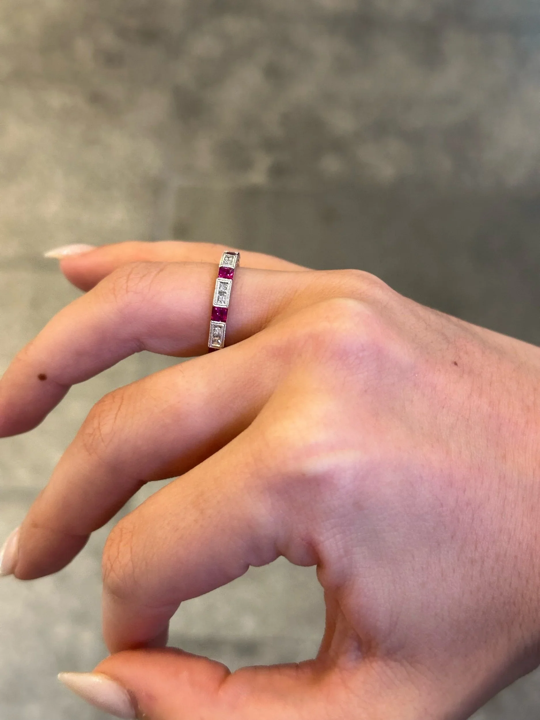 Ladies Ruby and Princess Cut Diamond Band - Image 3