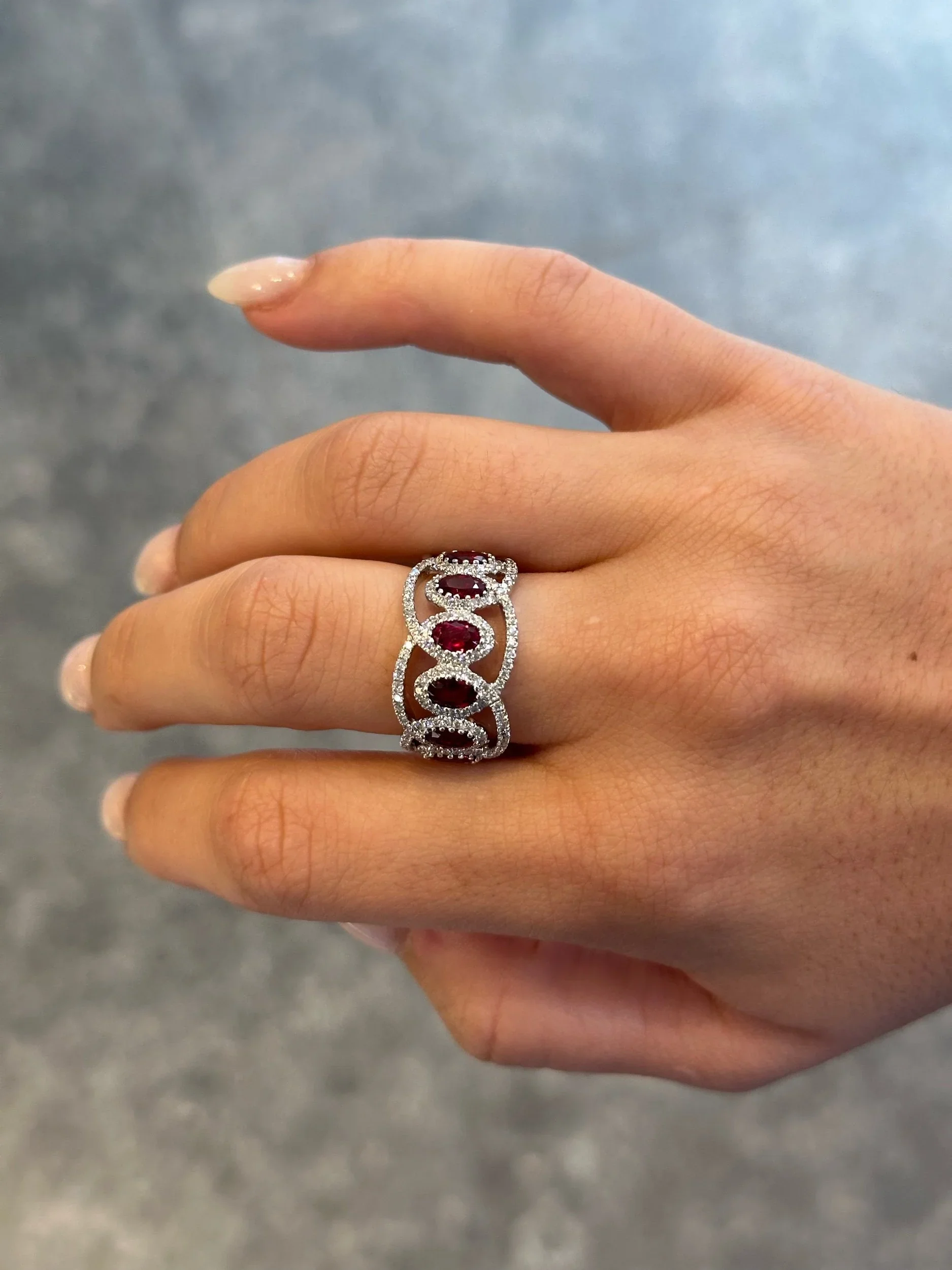 Ladies Ruby and Round Diamond Fancy Wide Ring - Image 2
