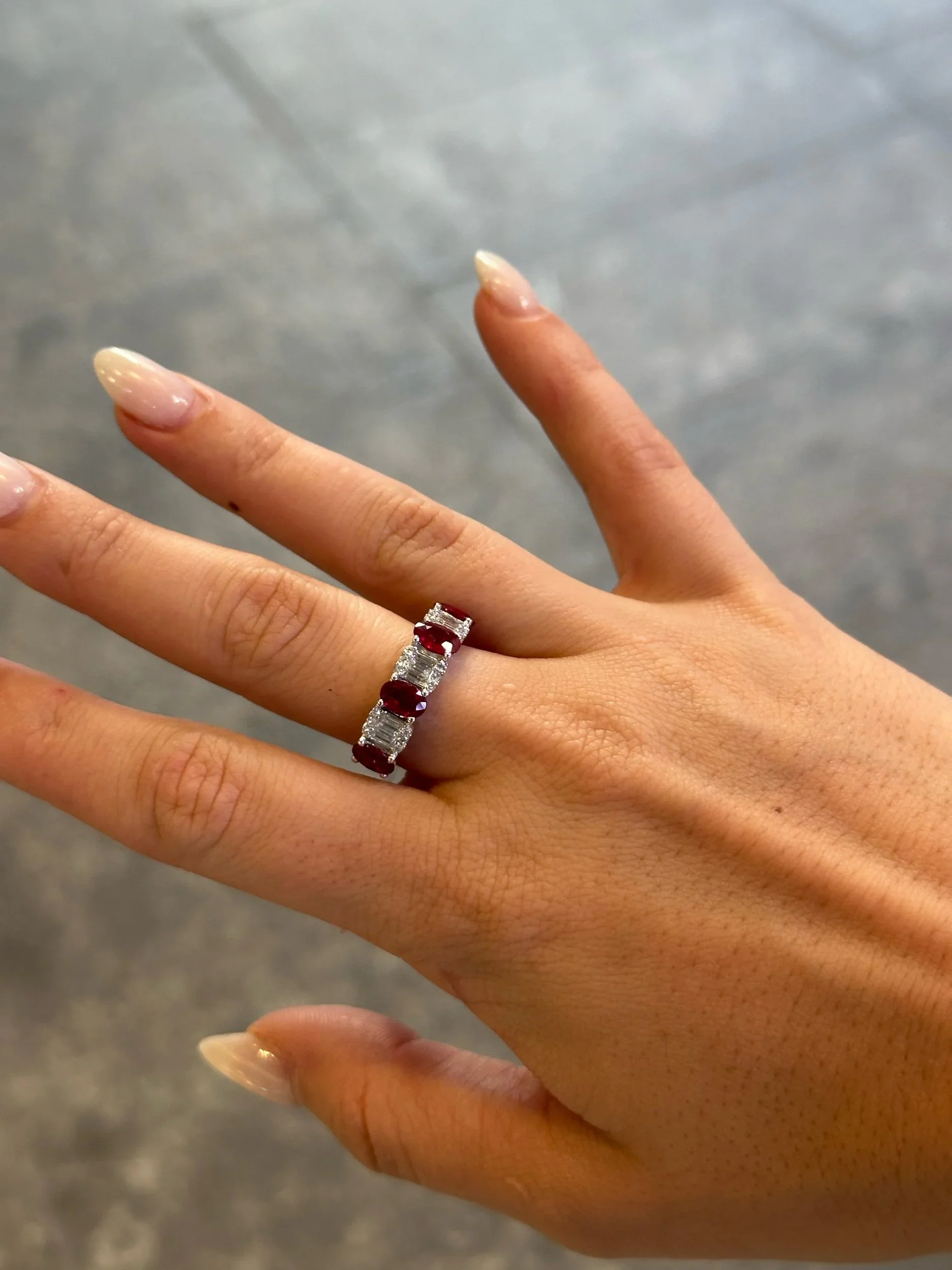 Ladies Ruby Stone and Baguette Diamond Ring - Image 2
