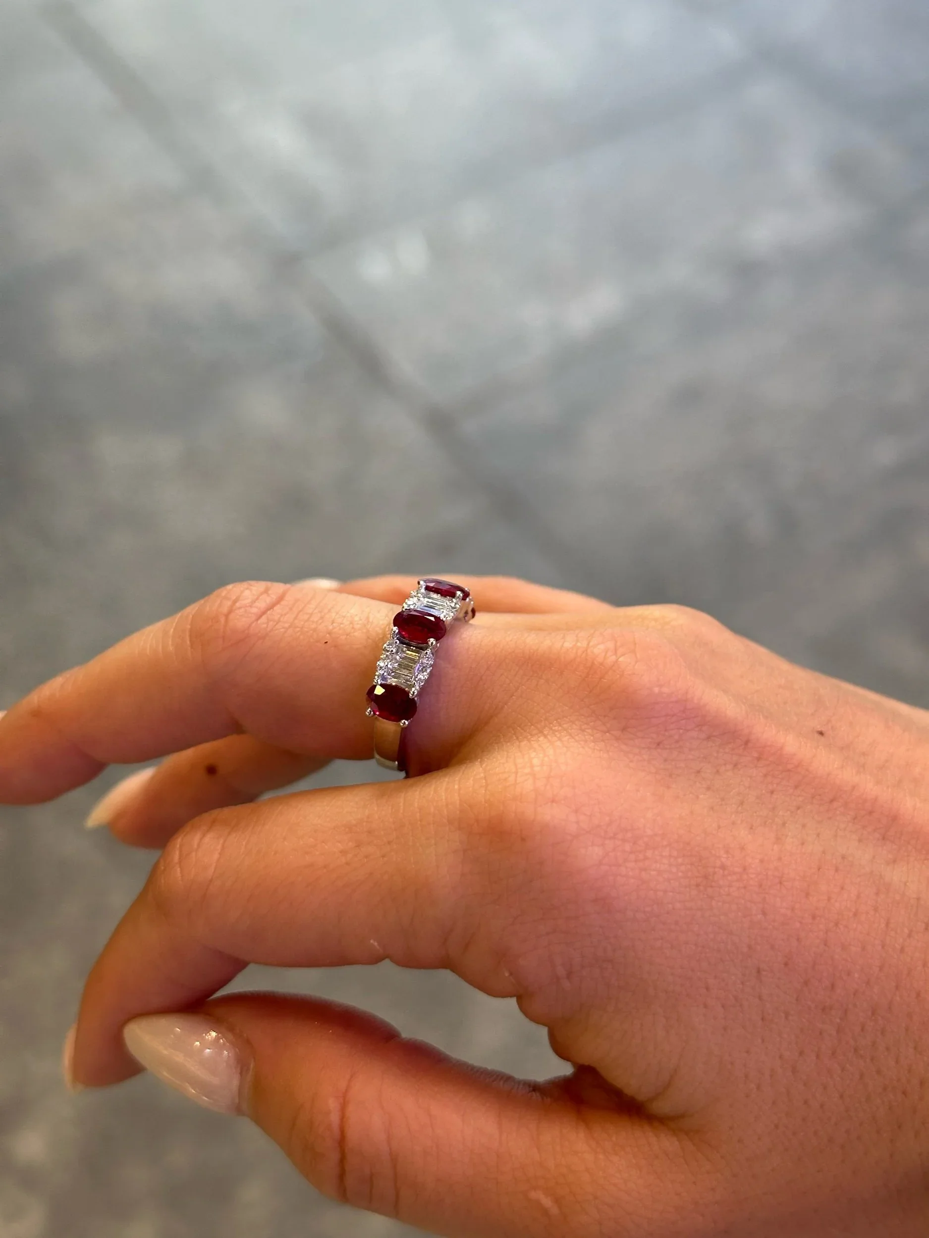 Ladies Ruby Stone and Baguette Diamond Ring - Image 3