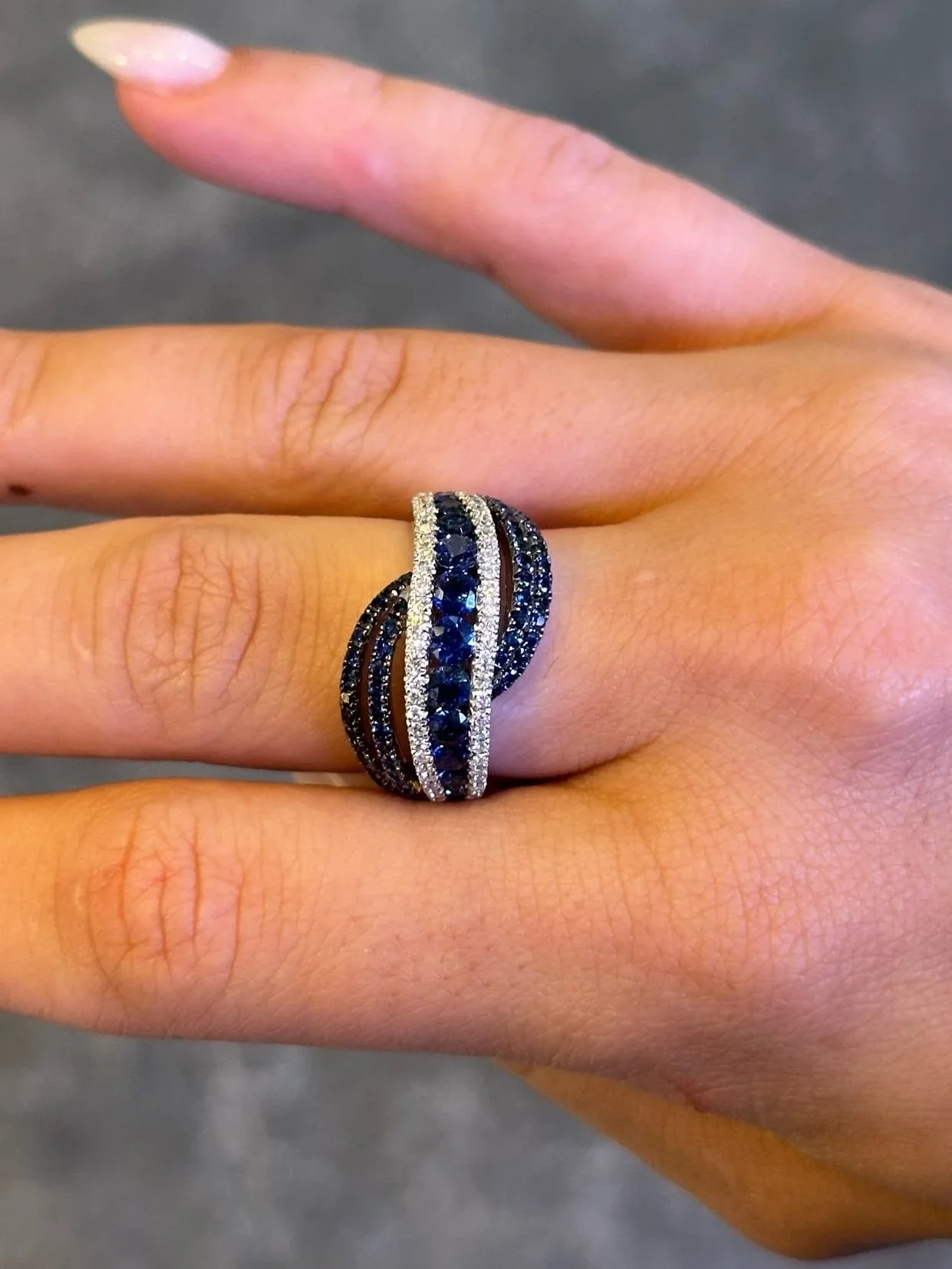 Ladies Sapphire and Round Diamond Fancy Ring