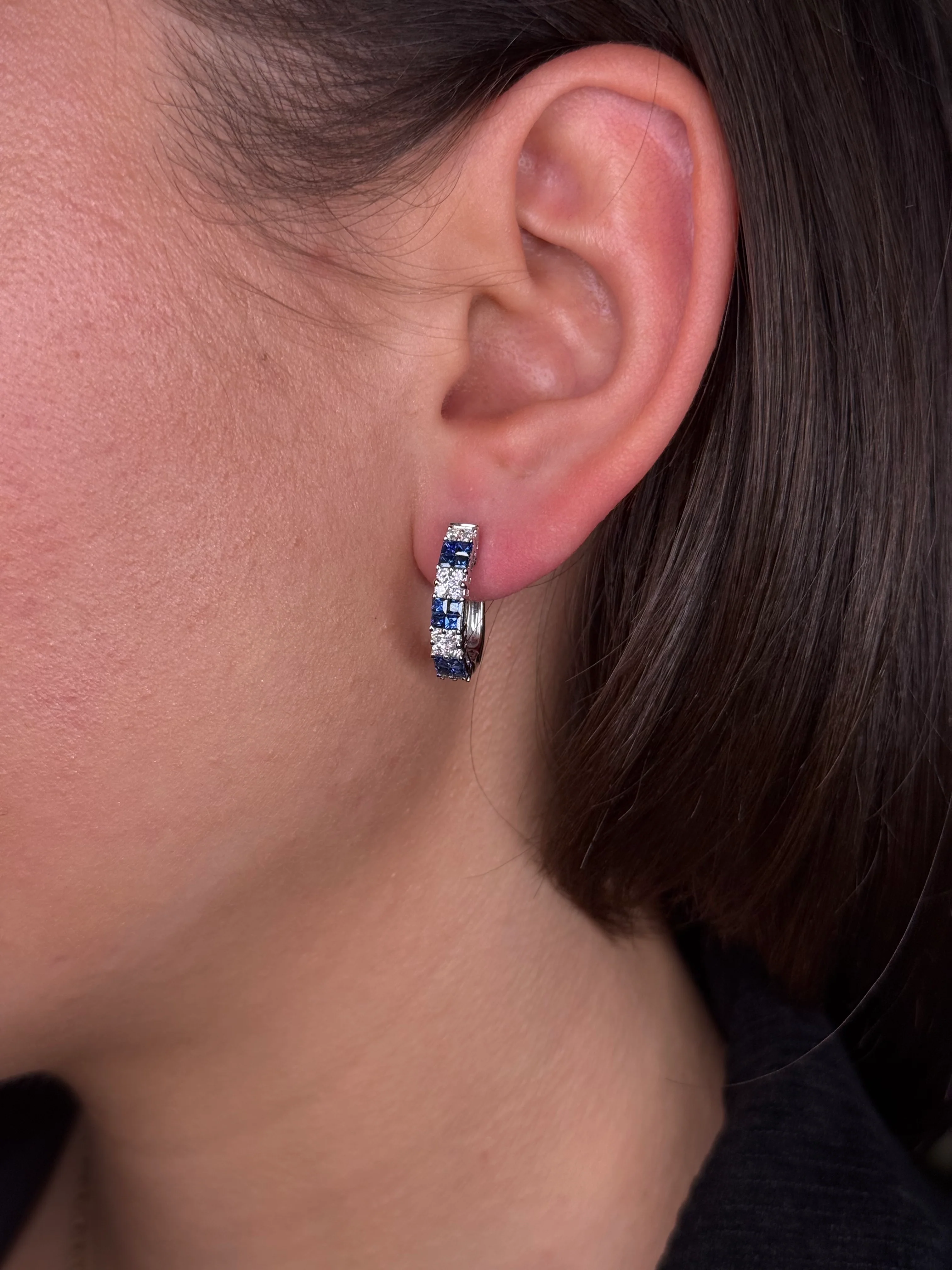 Ladies Sapphire and Round Diamond Hoop - Image 2