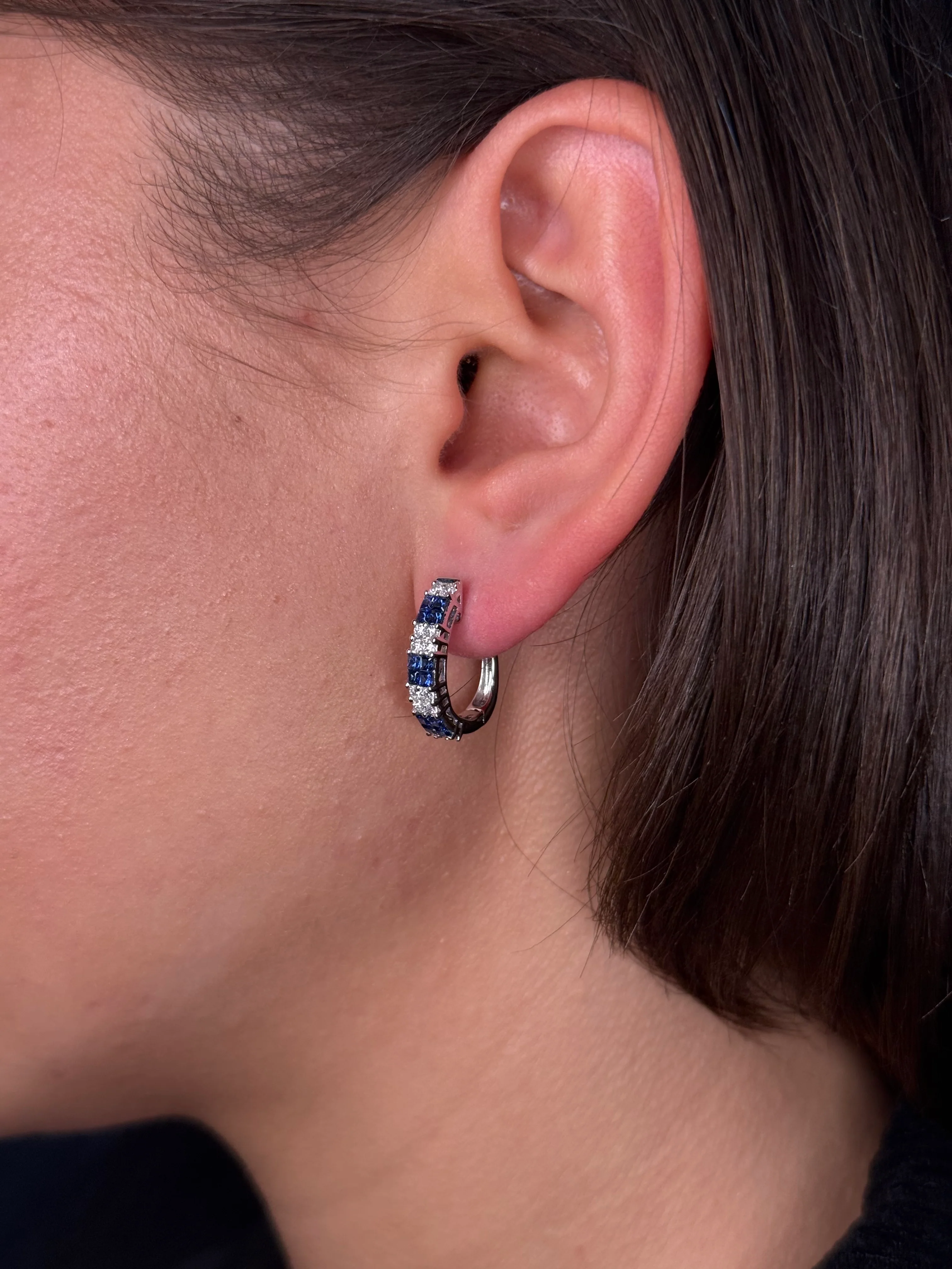 Ladies Sapphire and Round Diamond Hoop - Image 3
