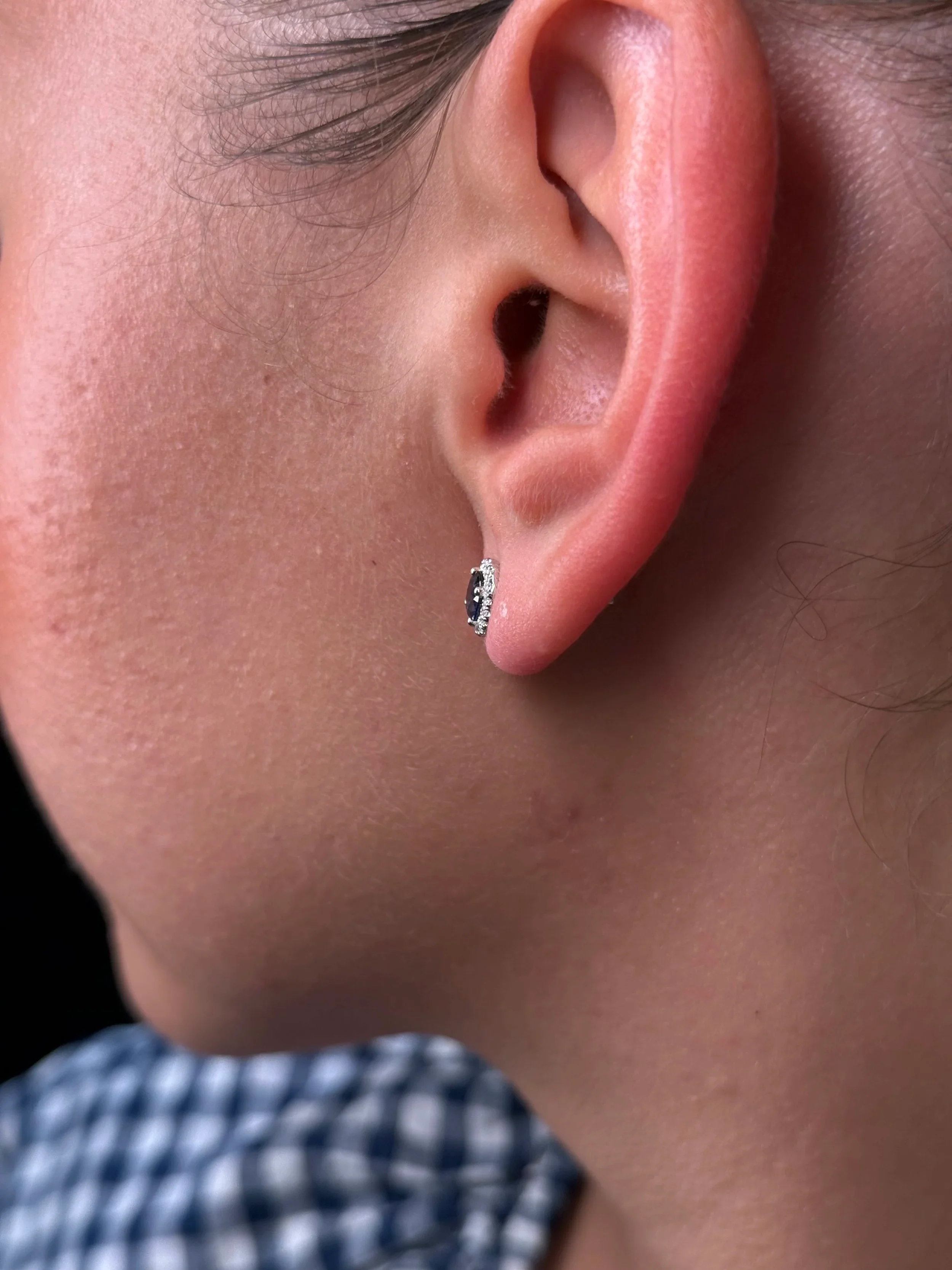 Ladies Sapphire Halo Stud Earring - Image 4