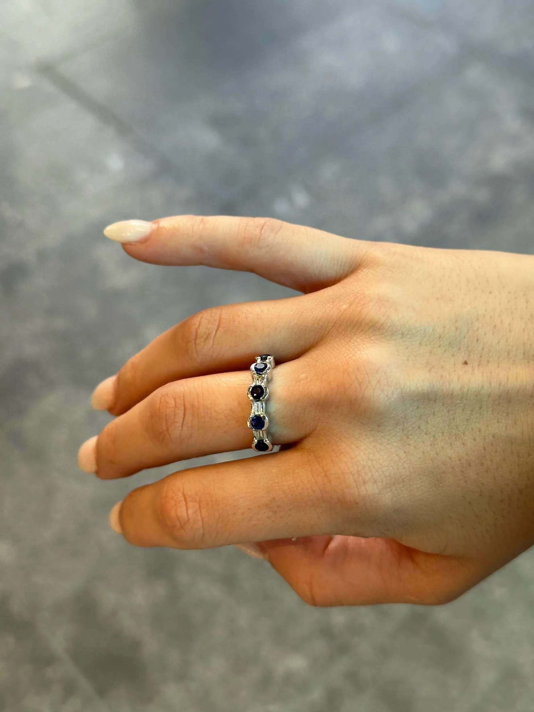 Ladies Sapphire Stone and Baguette Diamond Ring - Image 2