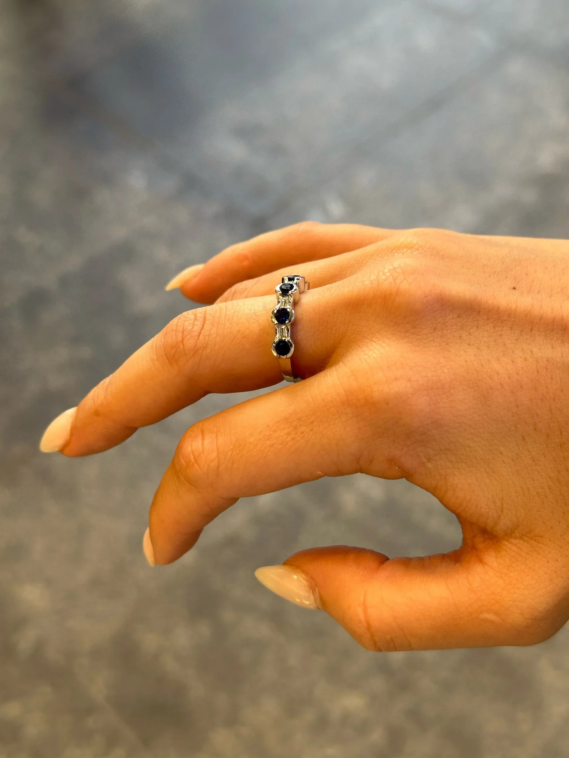 Ladies Sapphire Stone and Baguette Diamond Ring - Image 3