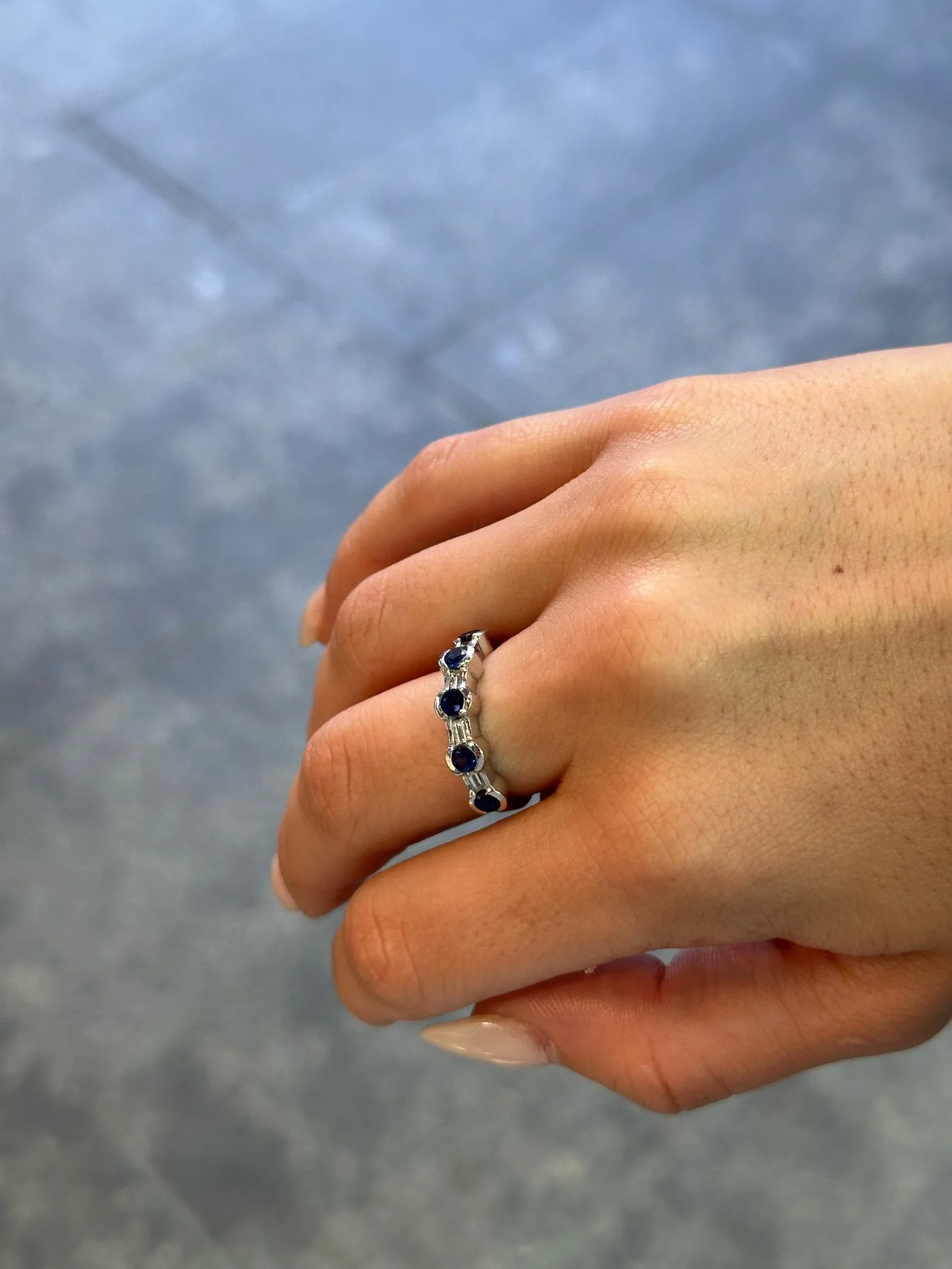 Ladies Sapphire Stone and Baguette Diamond Ring - Image 4