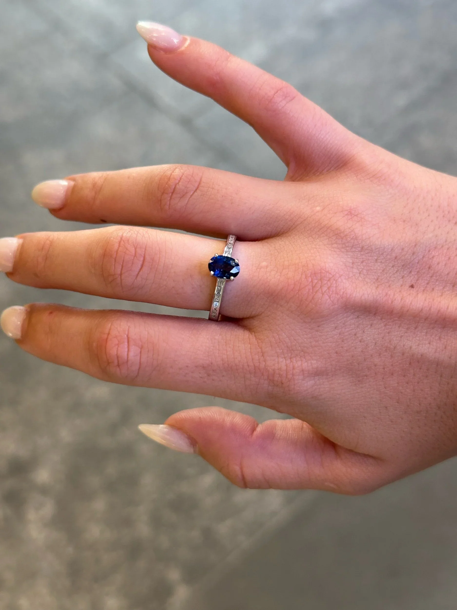 Ladies Sapphire Stone and Baguette Diamond Ring - Image 2