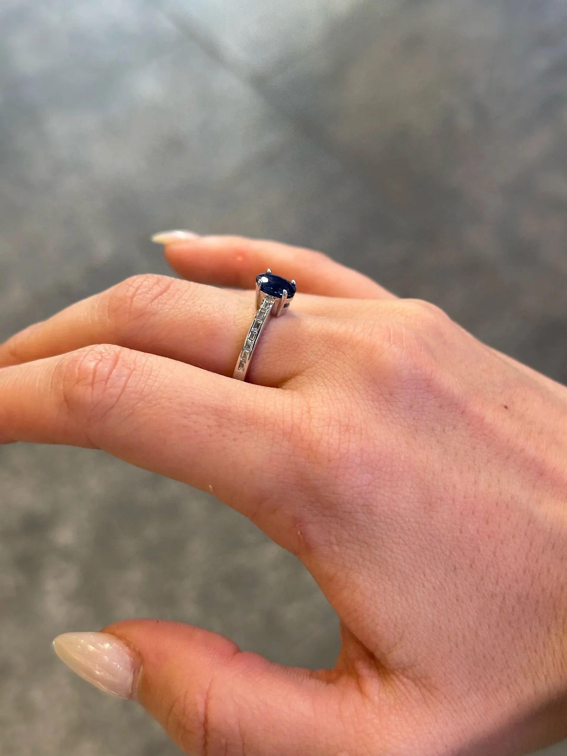 Ladies Sapphire Stone and Baguette Diamond Ring - Image 3