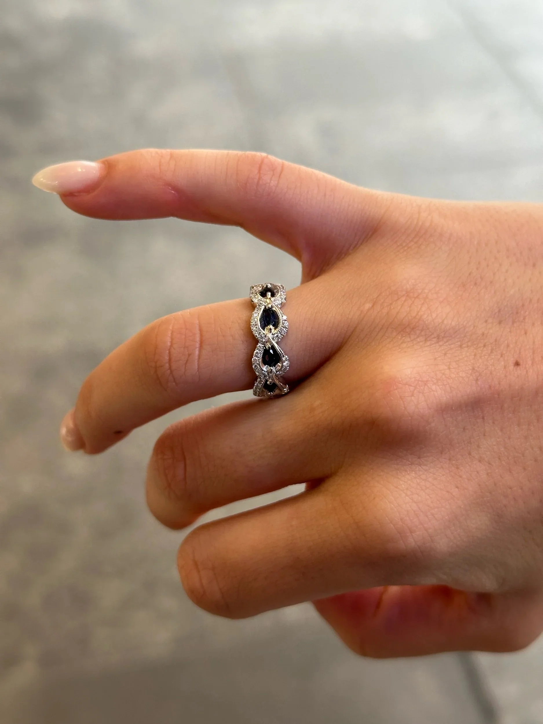 Ladies Sapphire Stone and Round Diamond Elegant Ring - Image 2