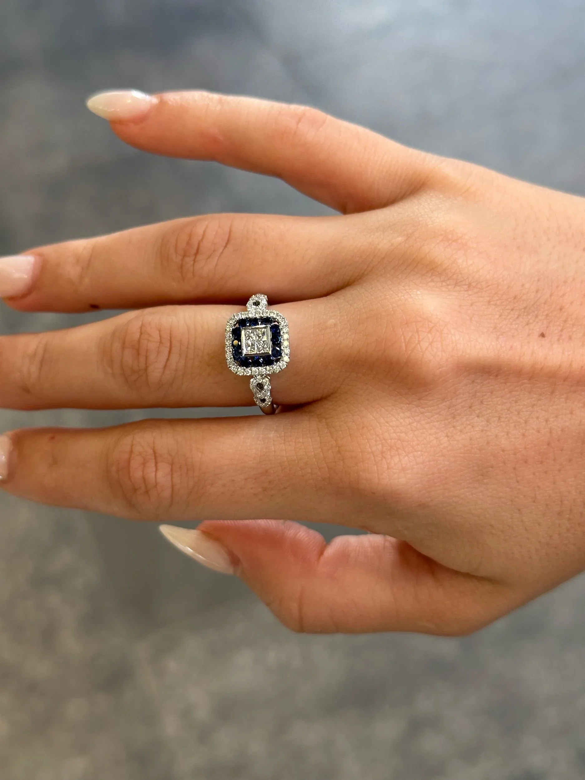 Ladies Sapphire Stone Princess Cut Diamond Ring - Image 2