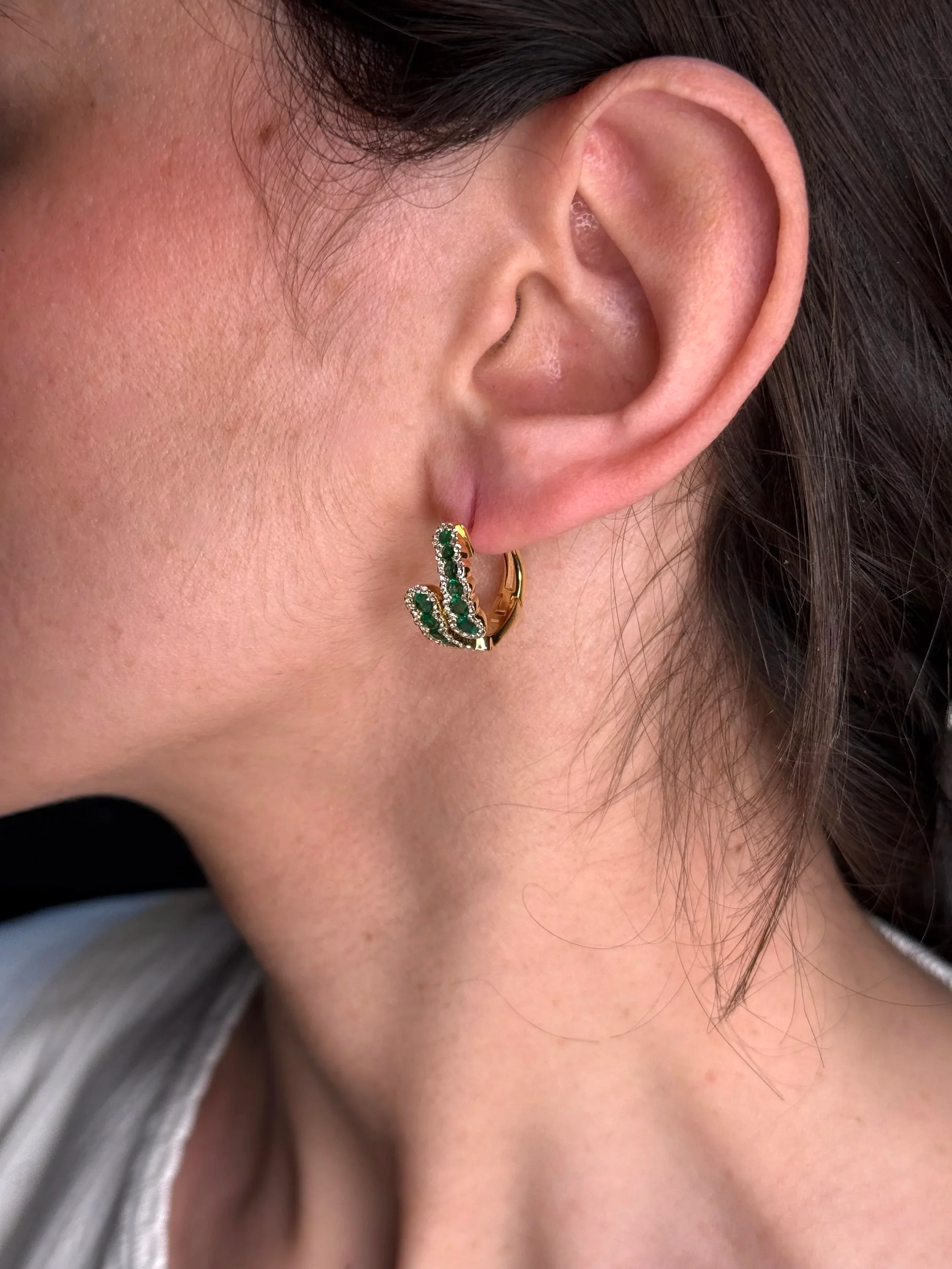 Ladies Side Cross Emerald Diamond Semi-Halo Earring - Image 3
