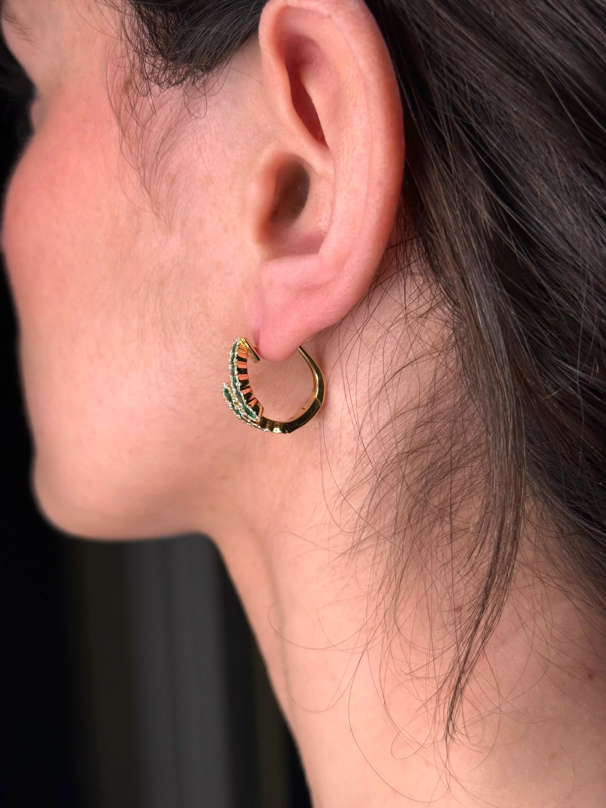 Ladies Side Cross Emerald Diamond Semi-Halo Earring - Image 4