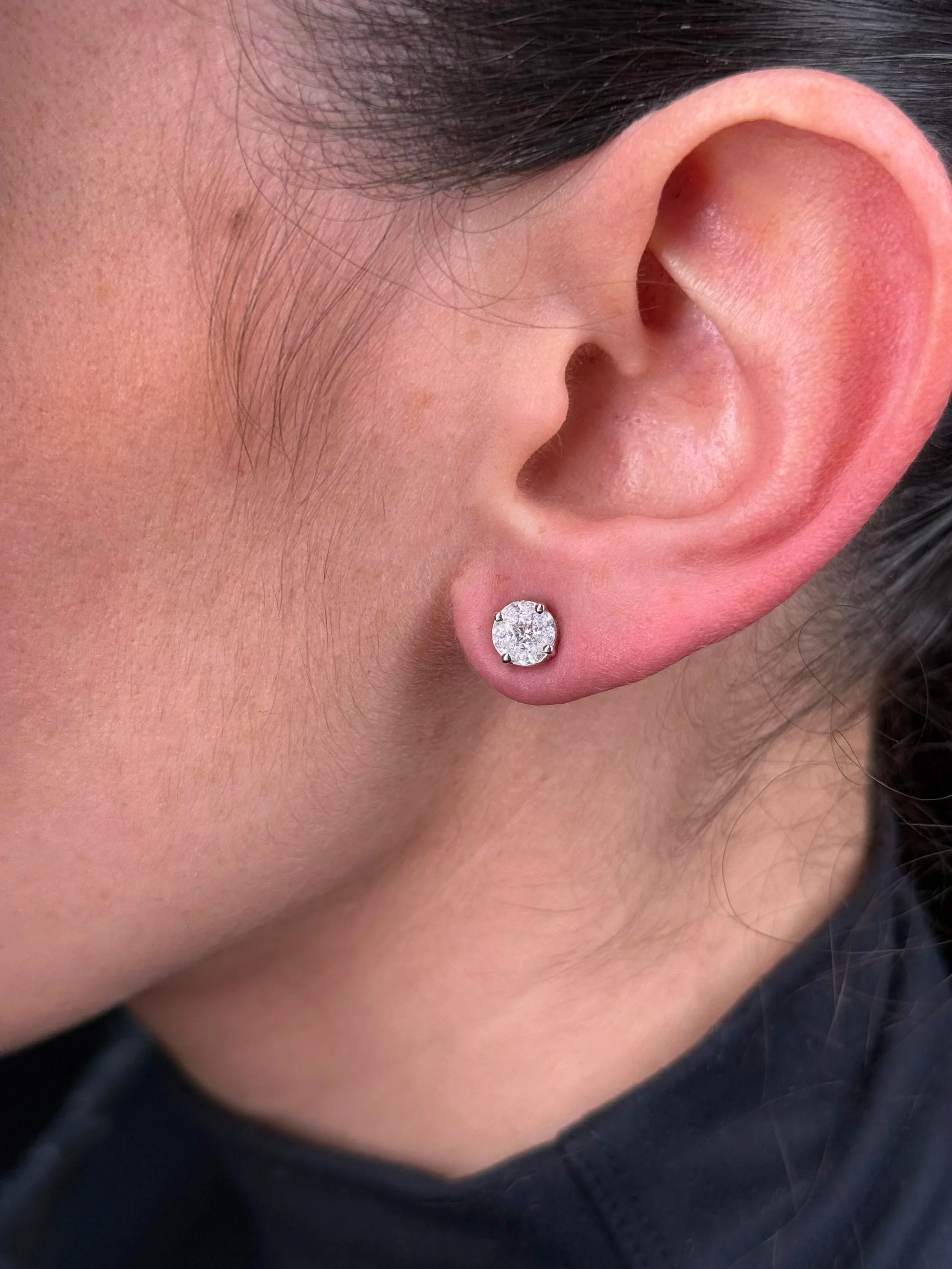 Ladies Small Diamond Cluster Earrings - Image 2