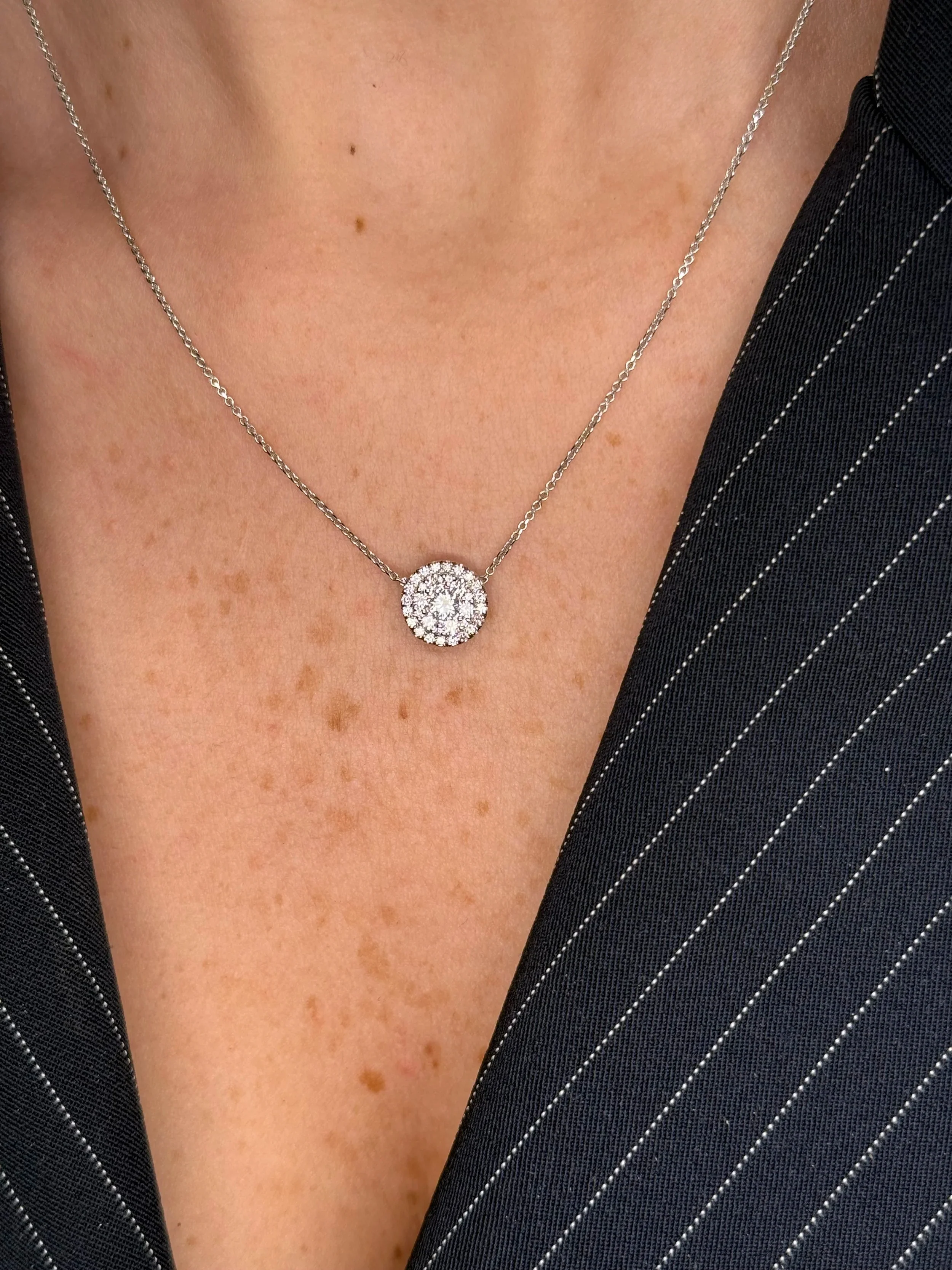 Ladies Small Round Diamond Cluster Pendant - Image 2