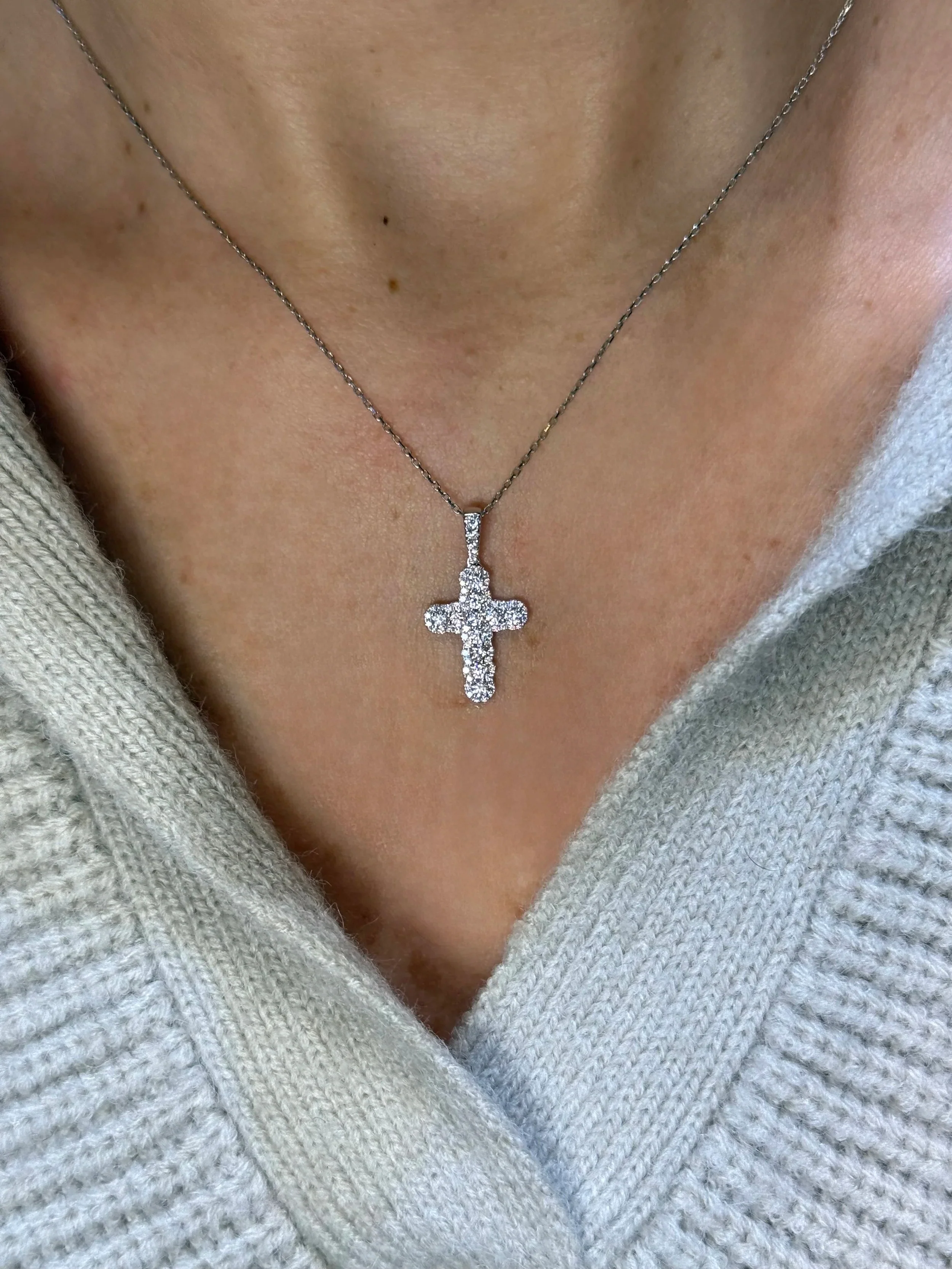 Ladies Small Round Diamond Cross Pendant - Image 2