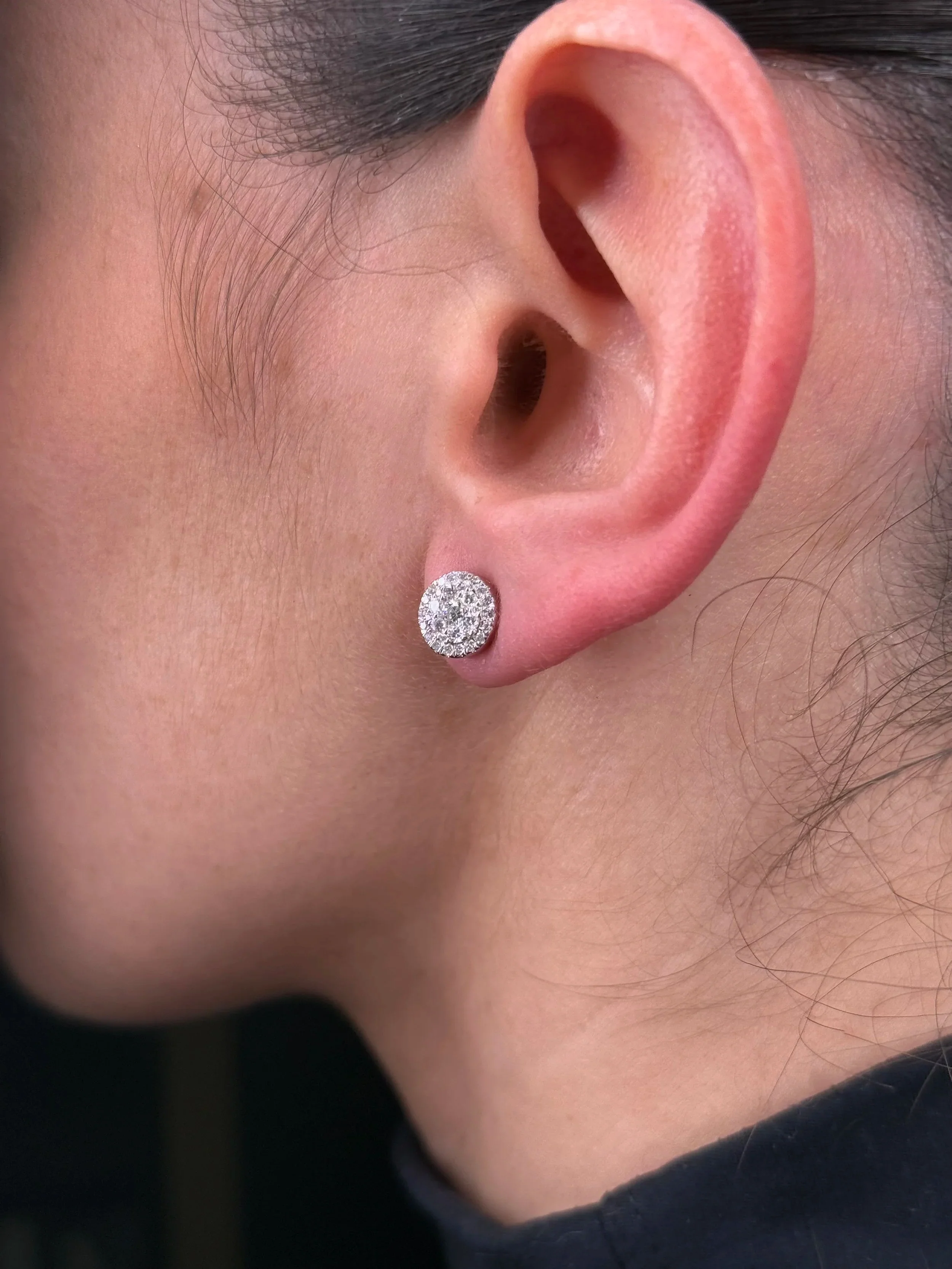 Ladies Small White Gold Cluster Round Diamond Earrings - Image 3