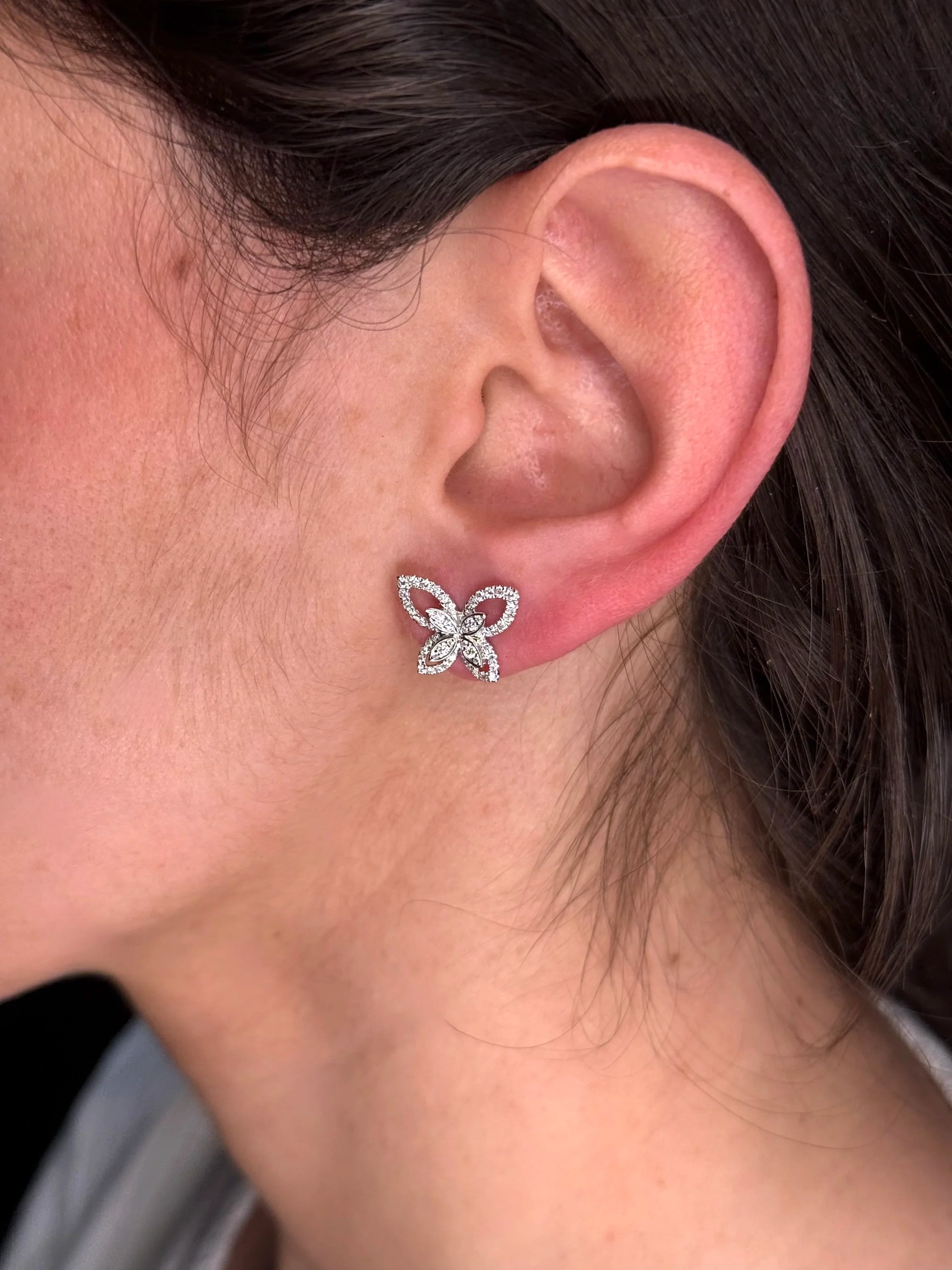 Ladies Spaced Out Butterfly Diamond Earrings - Image 3