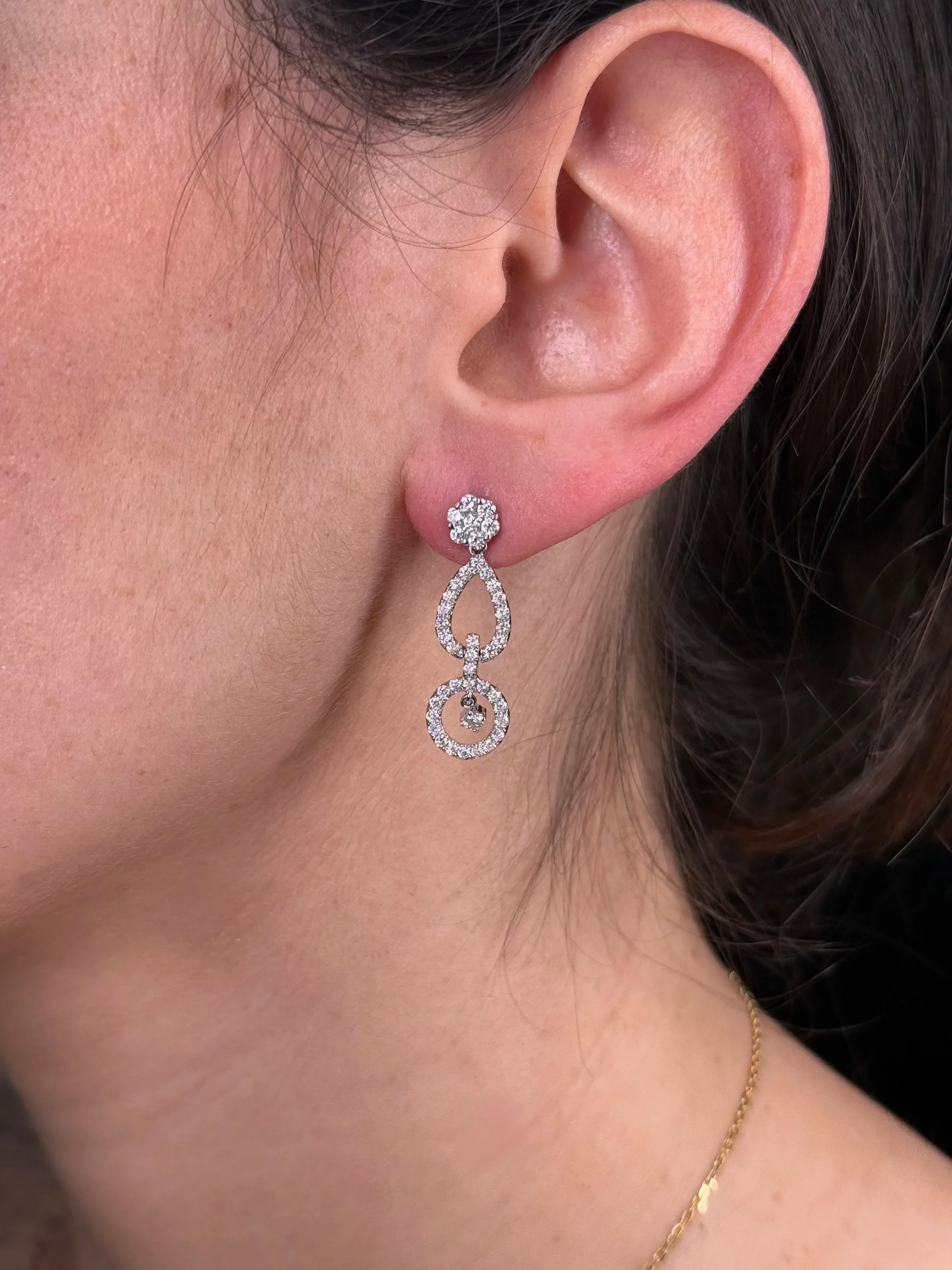 Ladies Spaced Out Fancy Diamond Dangle Earrings - Image 2