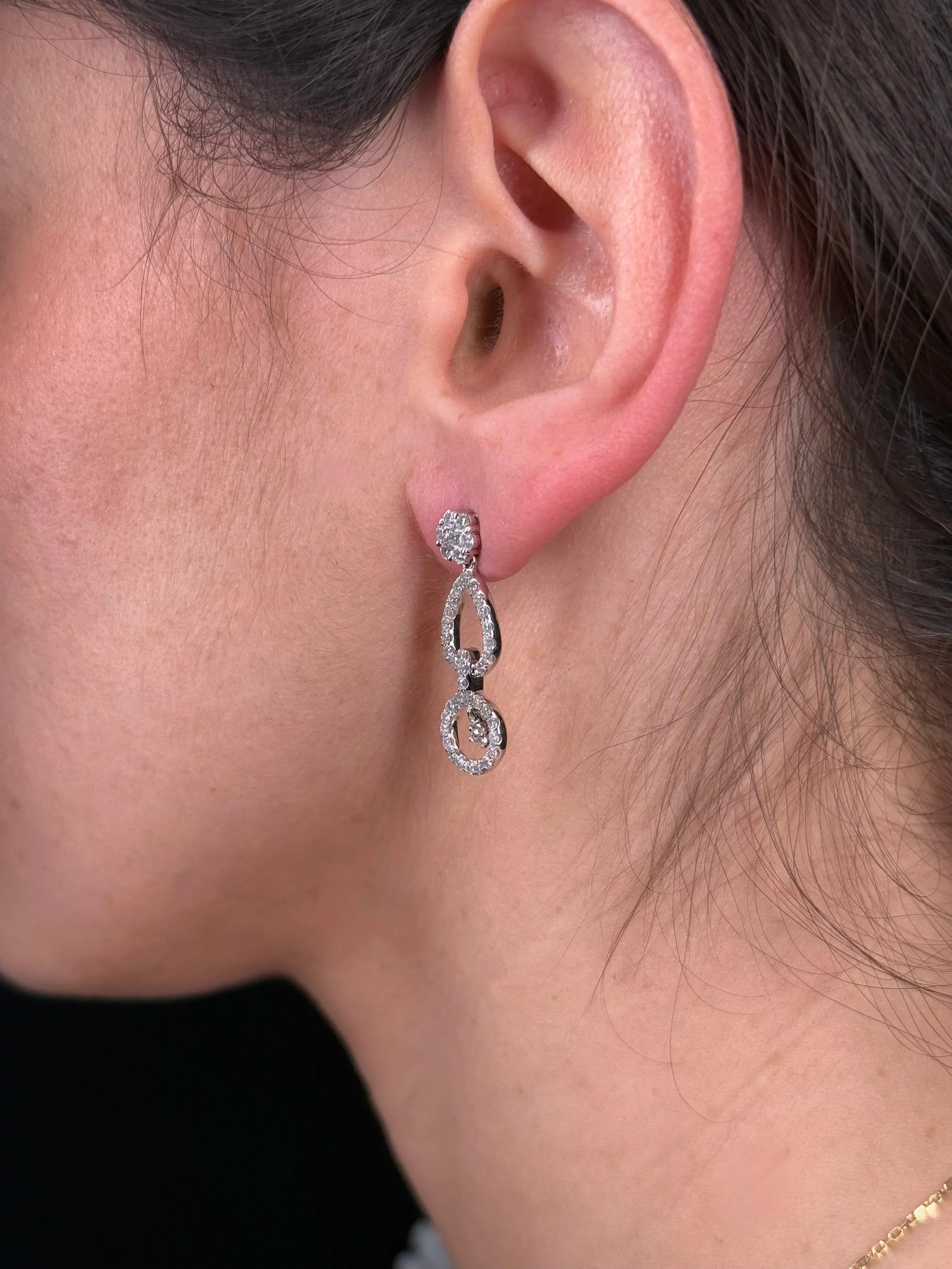 Ladies Spaced Out Fancy Diamond Dangle Earrings - Image 3