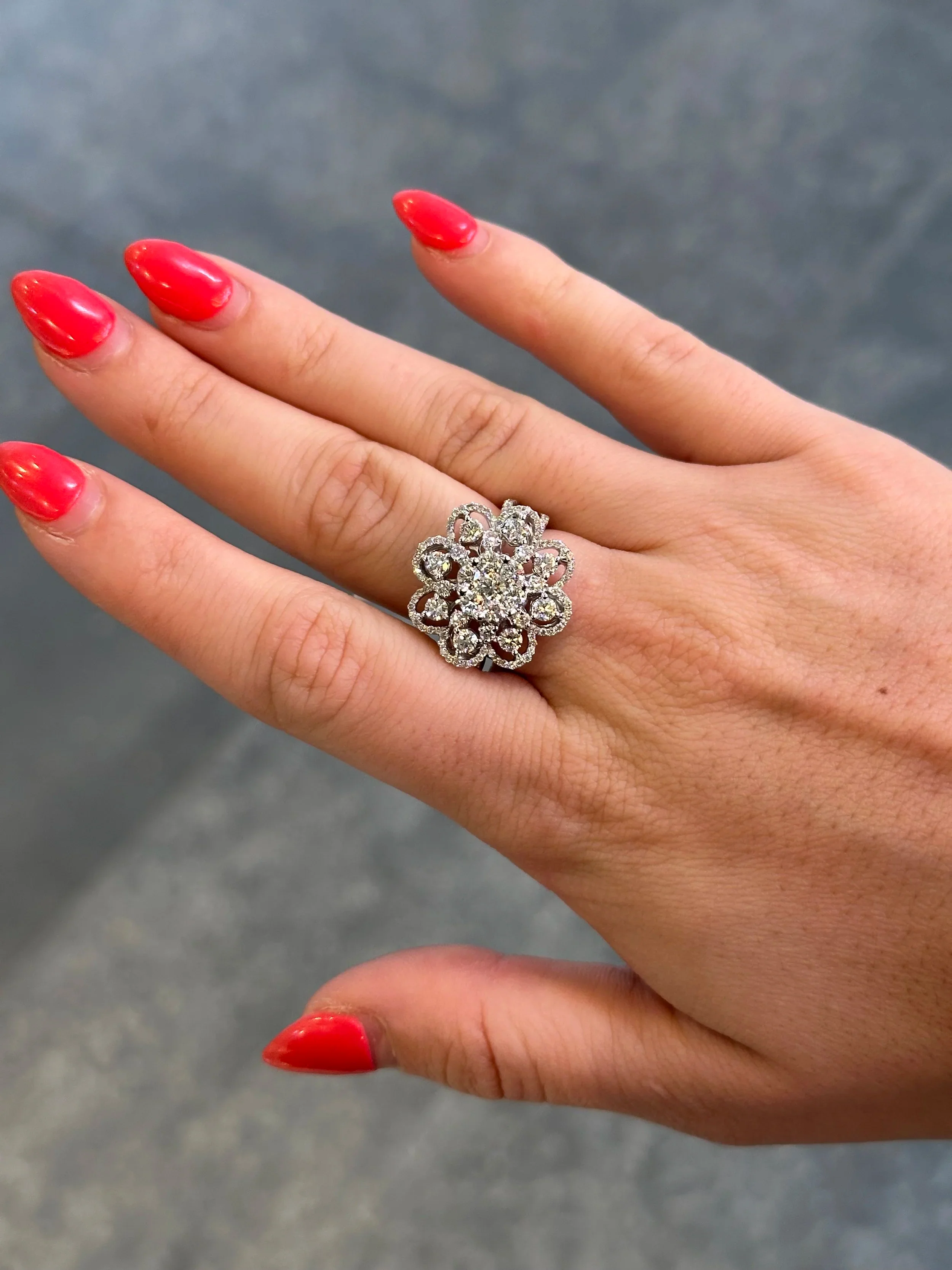 Ladies Spaced Out Flower Diamond Ring - Image 2