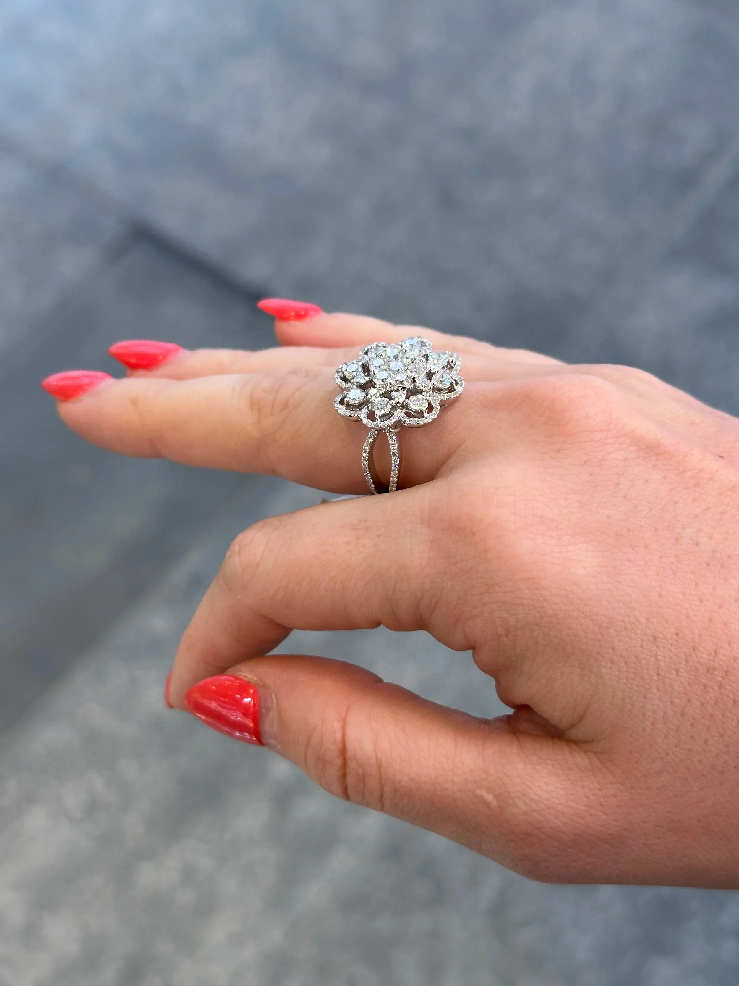 Ladies Spaced Out Flower Diamond Ring - Image 3