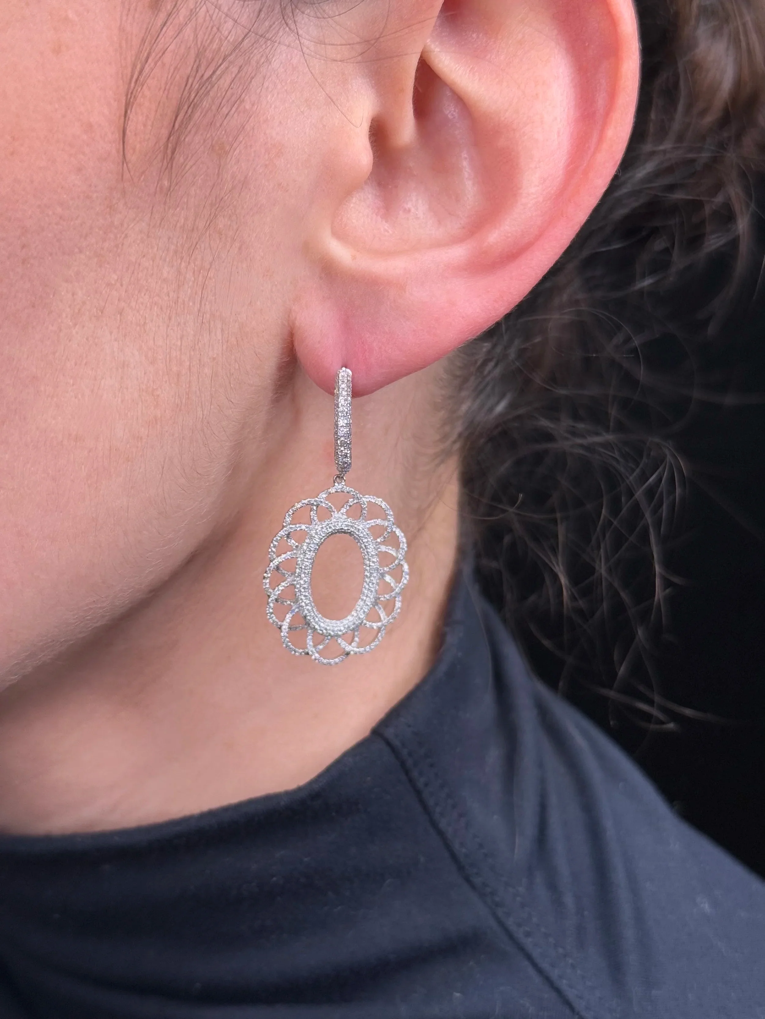 Ladies Spaced Out Pave Set Flower Diamond Earring - Image 2
