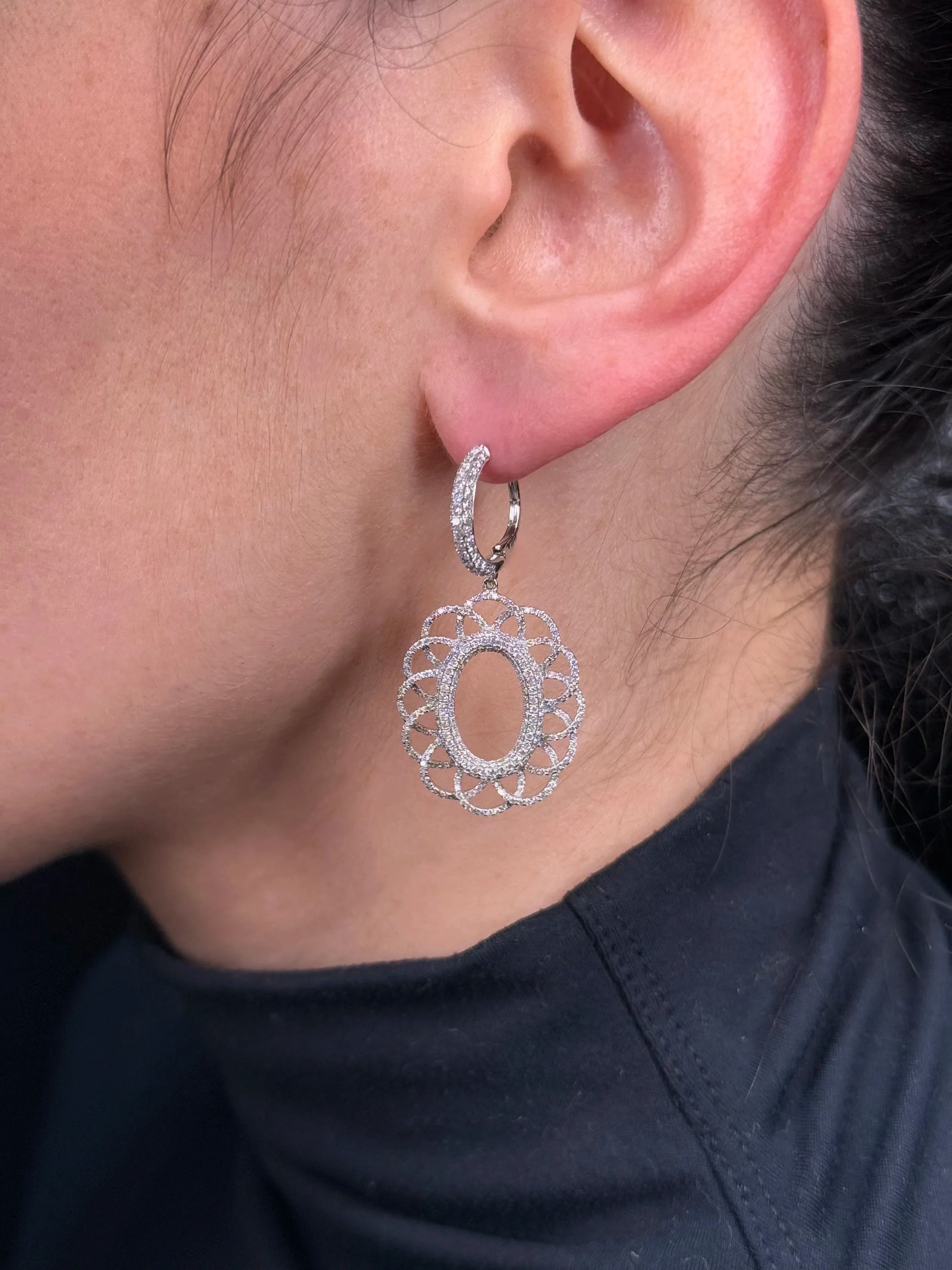 Ladies Spaced Out Pave Set Flower Diamond Earring - Image 3