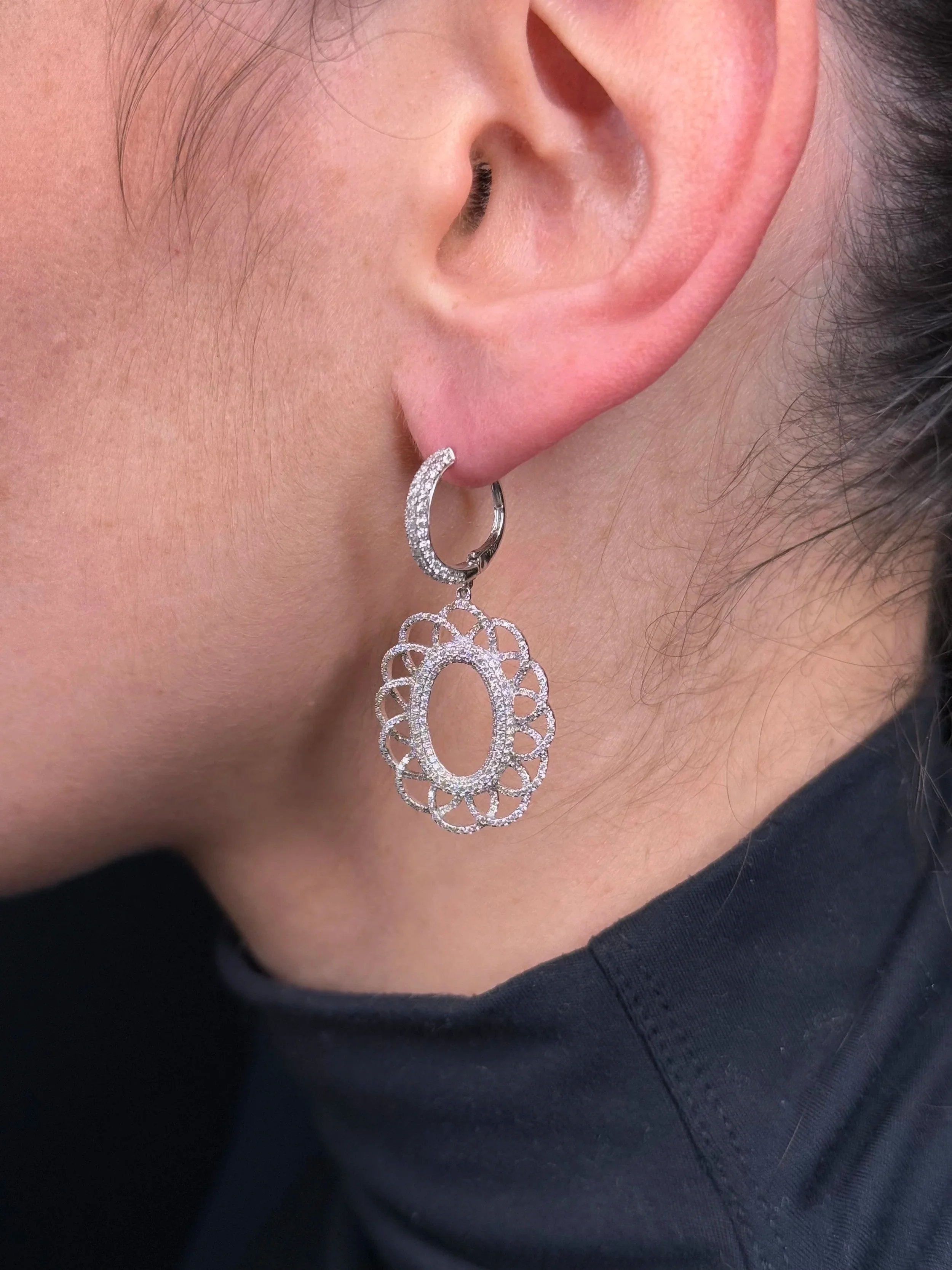 Ladies Spaced Out Pave Set Flower Diamond Earring - Image 4