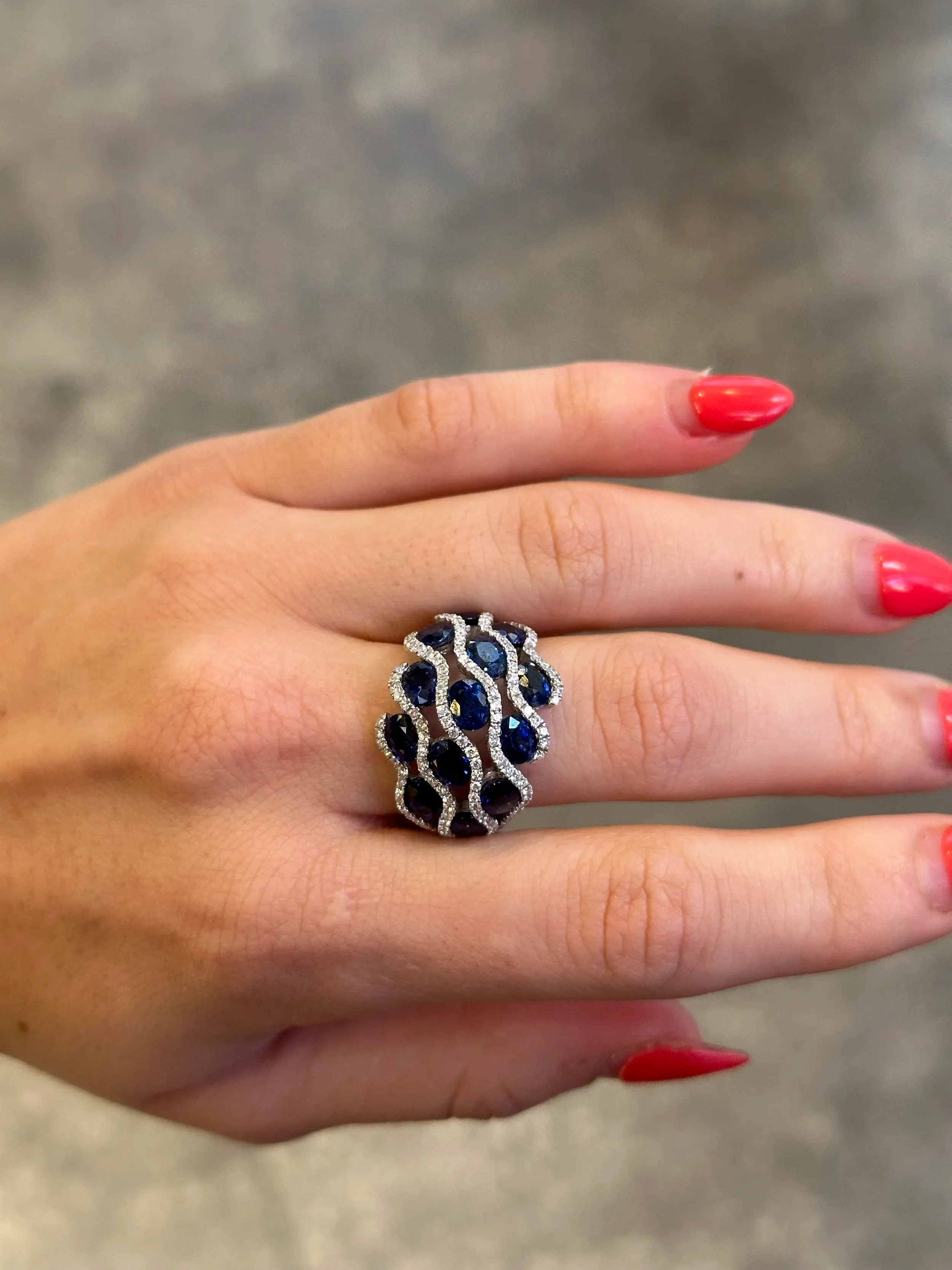 Ladies Spaced Out Sapphire and Diamond Ring - Image 2
